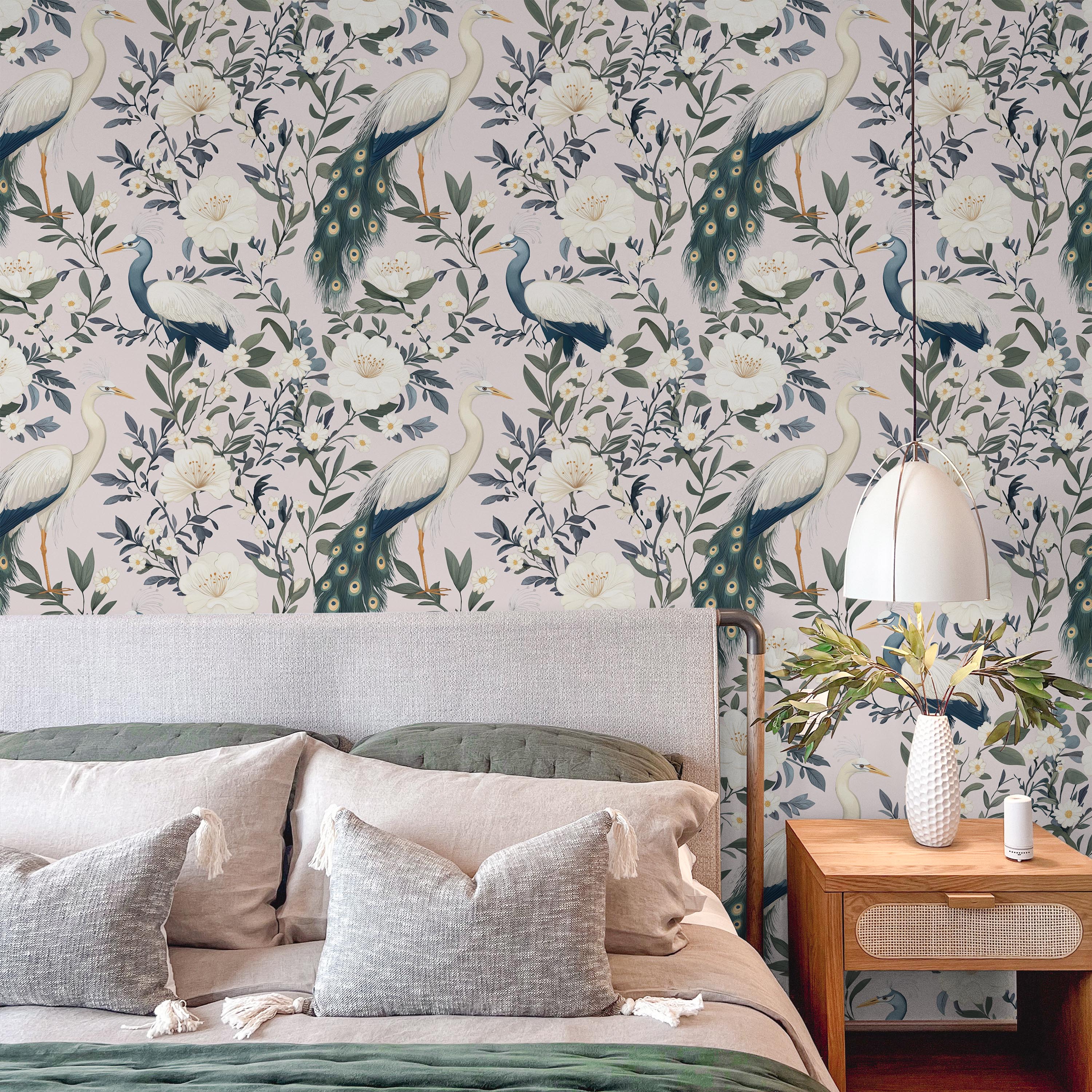 Light Elegant Birds Peel and Stick Wallpaper, Removable Wallpaper, Traditional Wallpaper | DeccoPrint