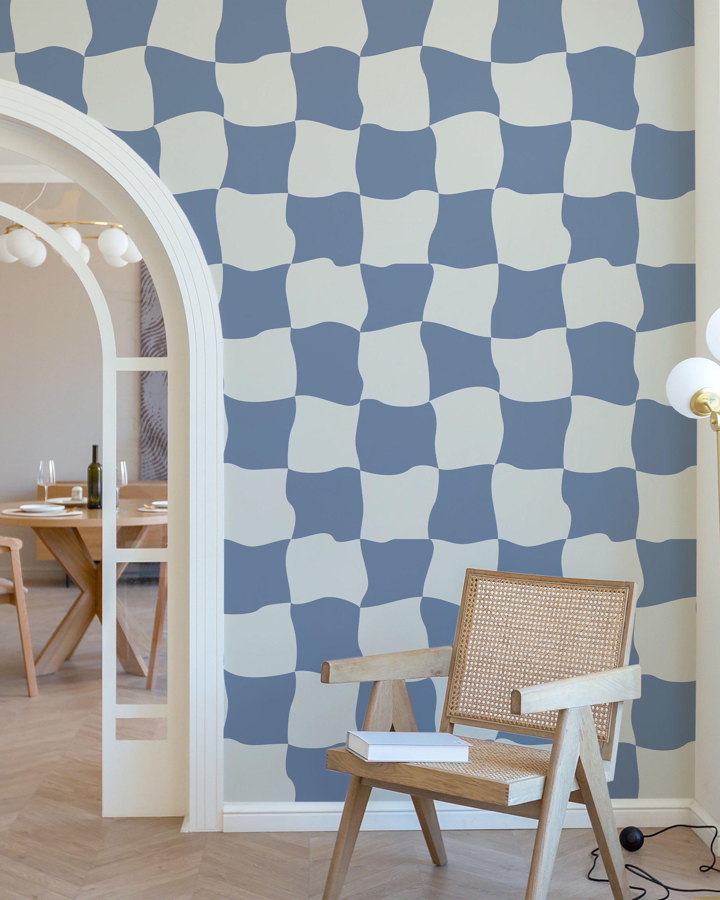 Wavy Squares Peel and Stick Wallpaper, Removable Wallpaper, Traditional Wallpaper - Blue | DeccoPrint