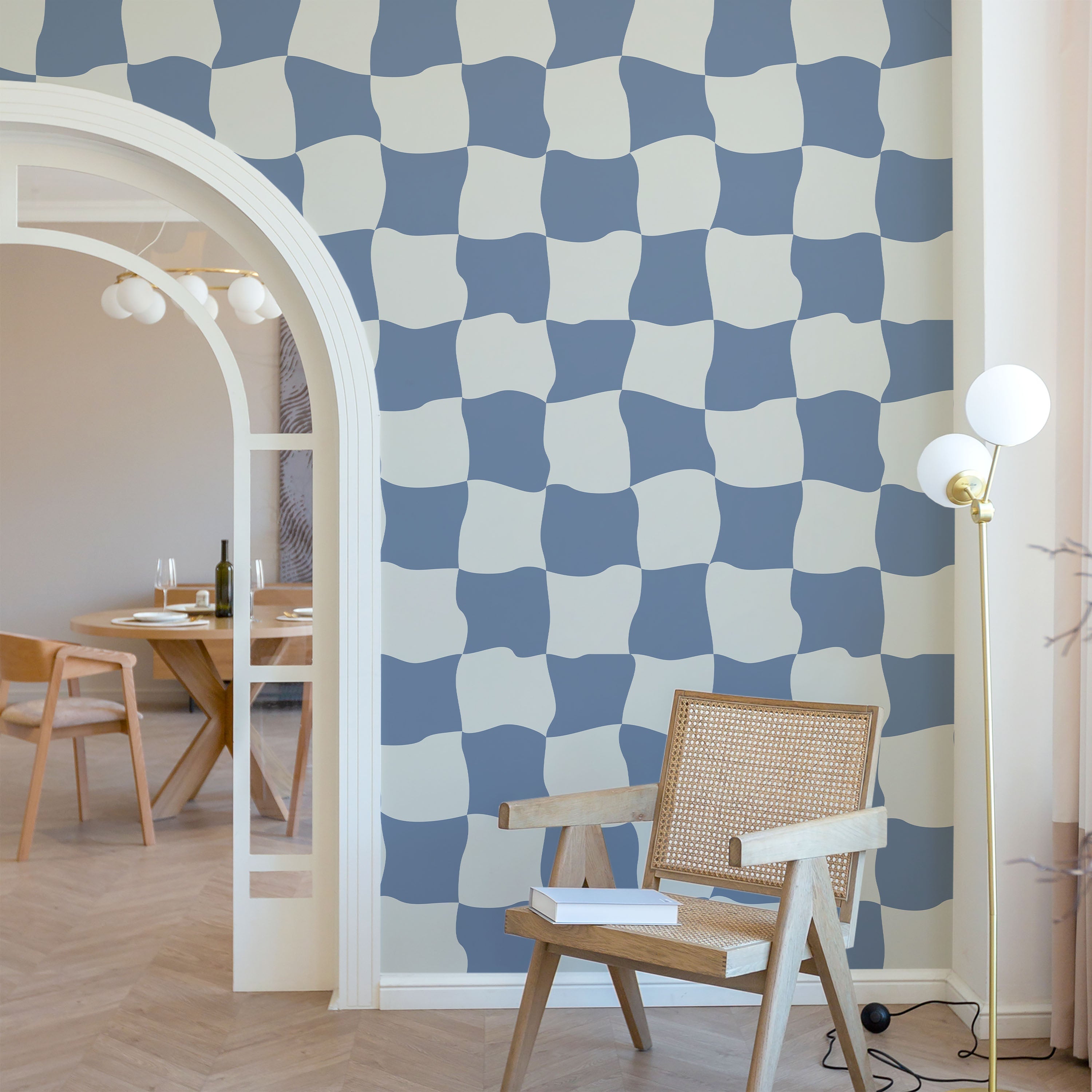 Wavy Squares Peel and Stick Wallpaper, Removable Wallpaper, Traditional Wallpaper - Blue | DeccoPrint