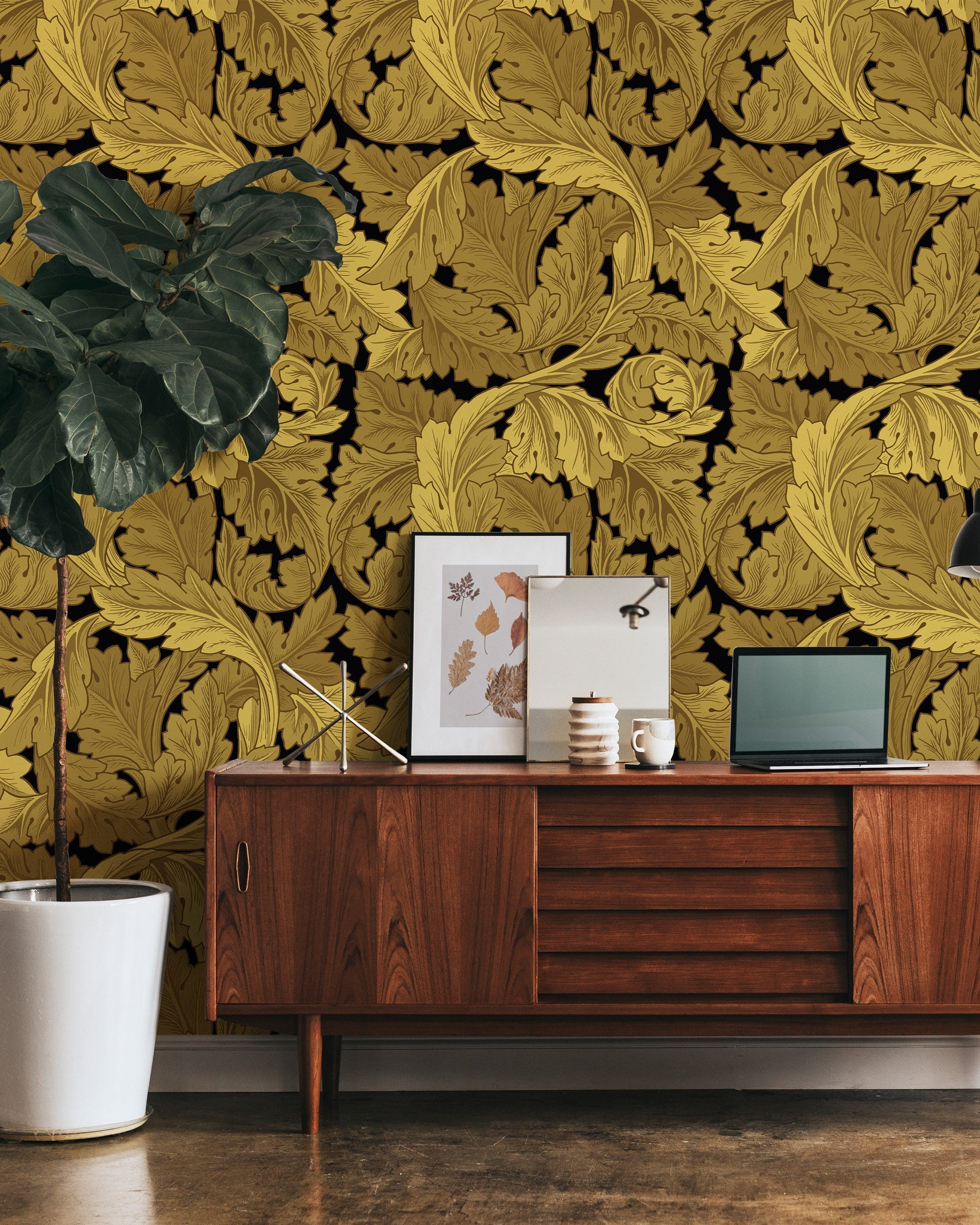 William Morris X Acanthus Peel and Stick Wallpaper, Removable Wallpaper, Traditional Wallpaper - Gold | DeccoPrint