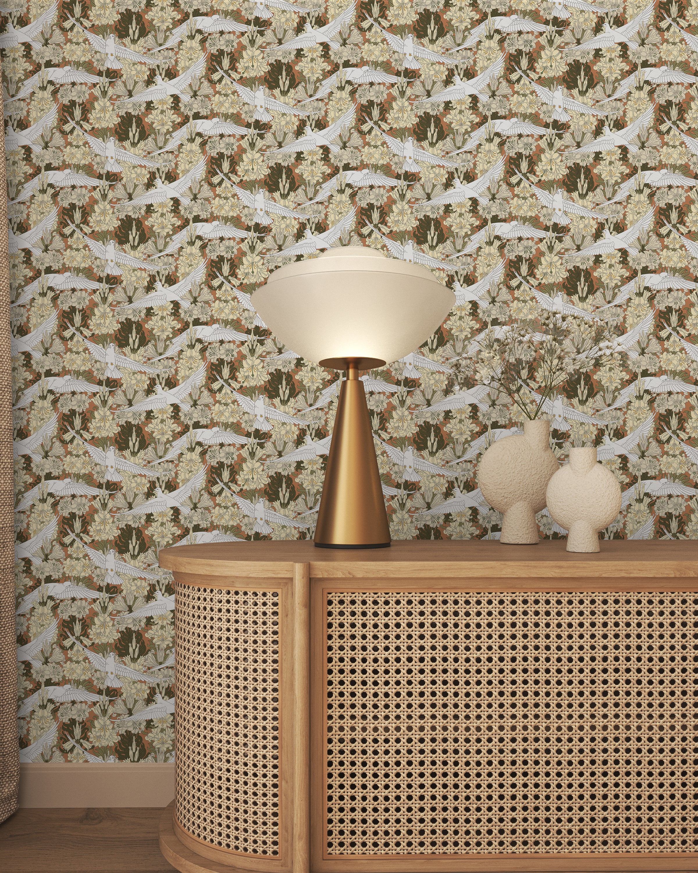 Maurice Pillard Verneuil x Dove and Lilies - Rust Brown | DeccoPrint