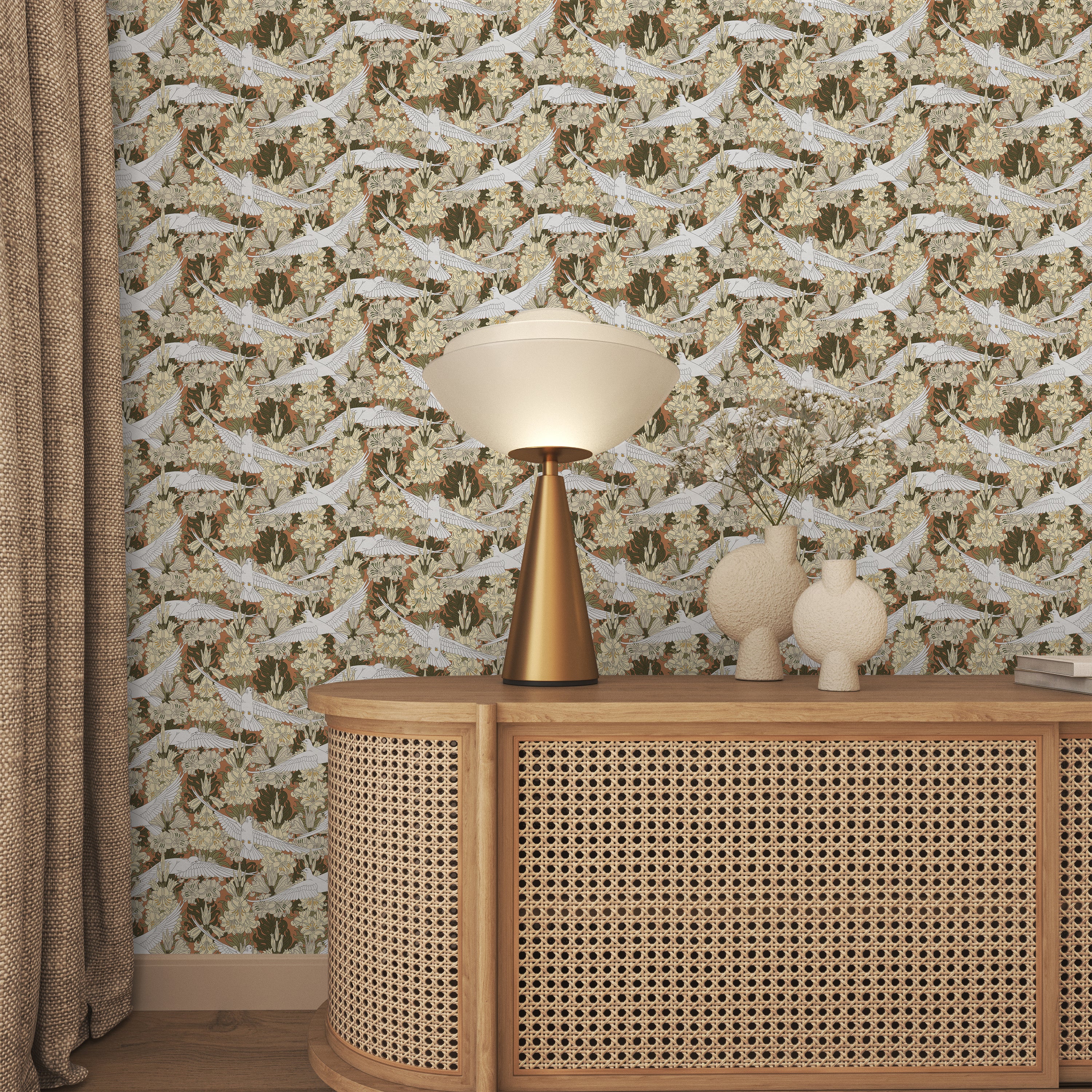 Maurice Pillard Verneuil x Dove and Lilies - Rust Brown | DeccoPrint