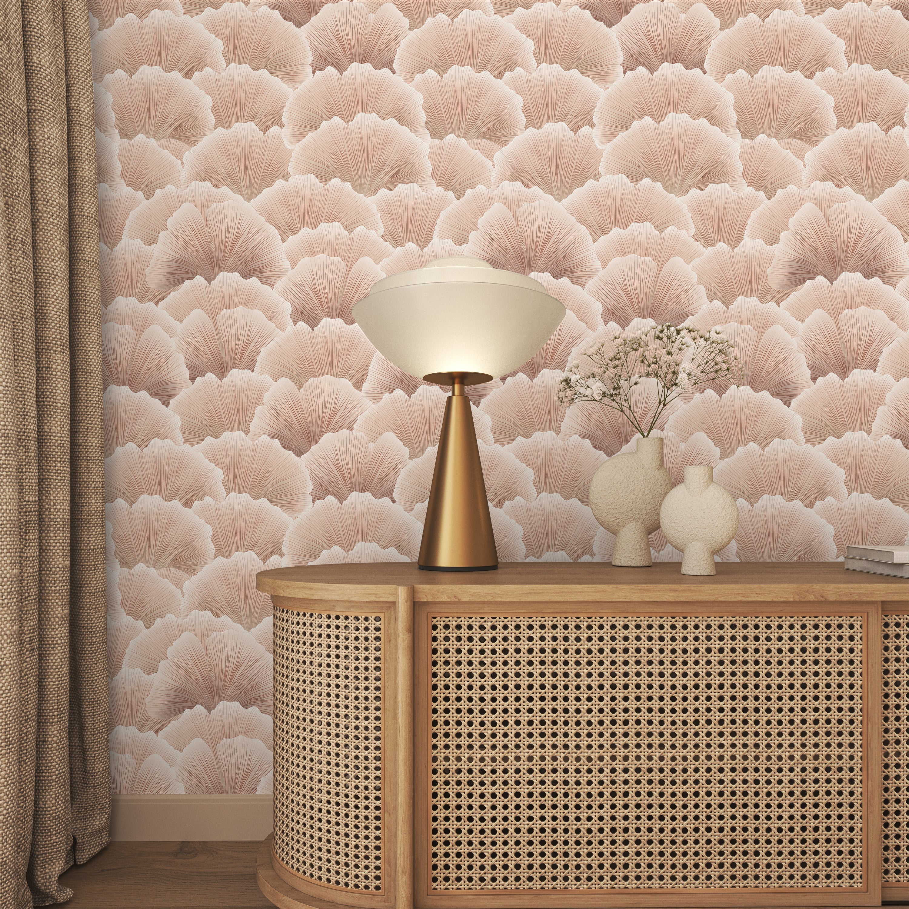 Ginkgo Waves Peel and Stick Wallpaper, Removable Wallpaper, Traditional Wallpaper - Sand | DeccoPrint