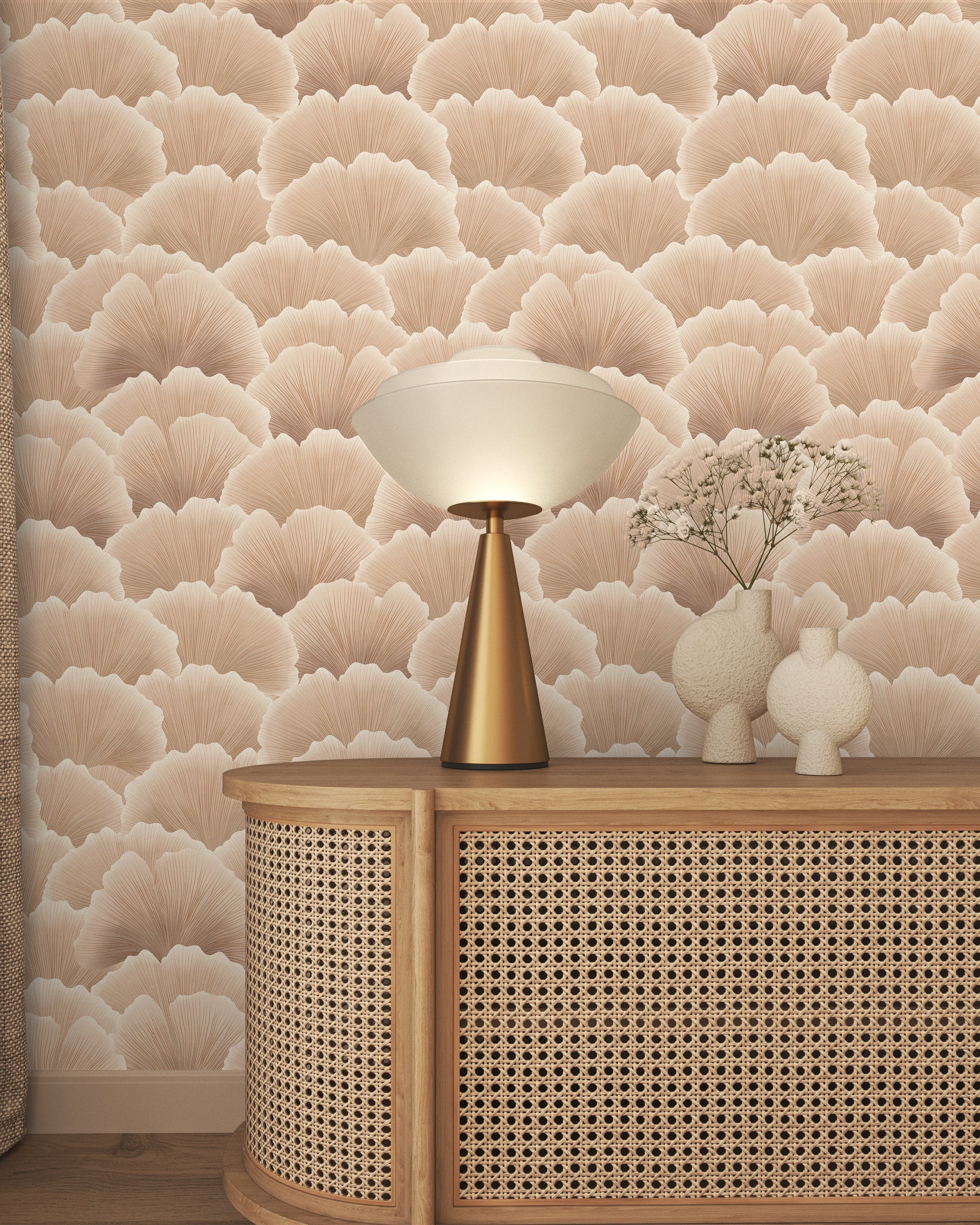 Ginkgo Waves Peel and Stick Wallpaper, Removable Wallpaper, Traditional Wallpaper - Light Brown | DeccoPrint