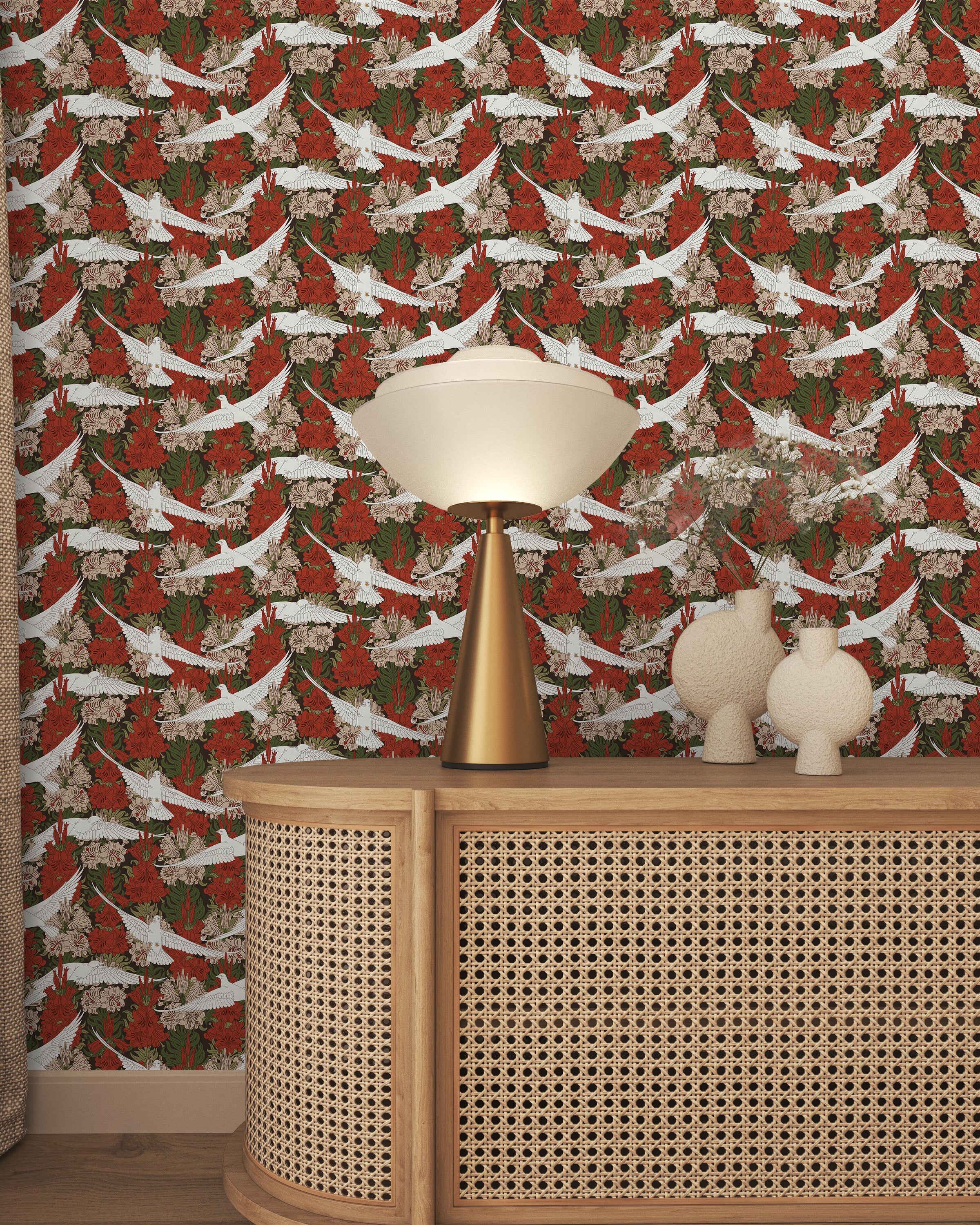 Maurice Pillard Verneuil x Dove and Lilies - Rustic Red | DeccoPrint