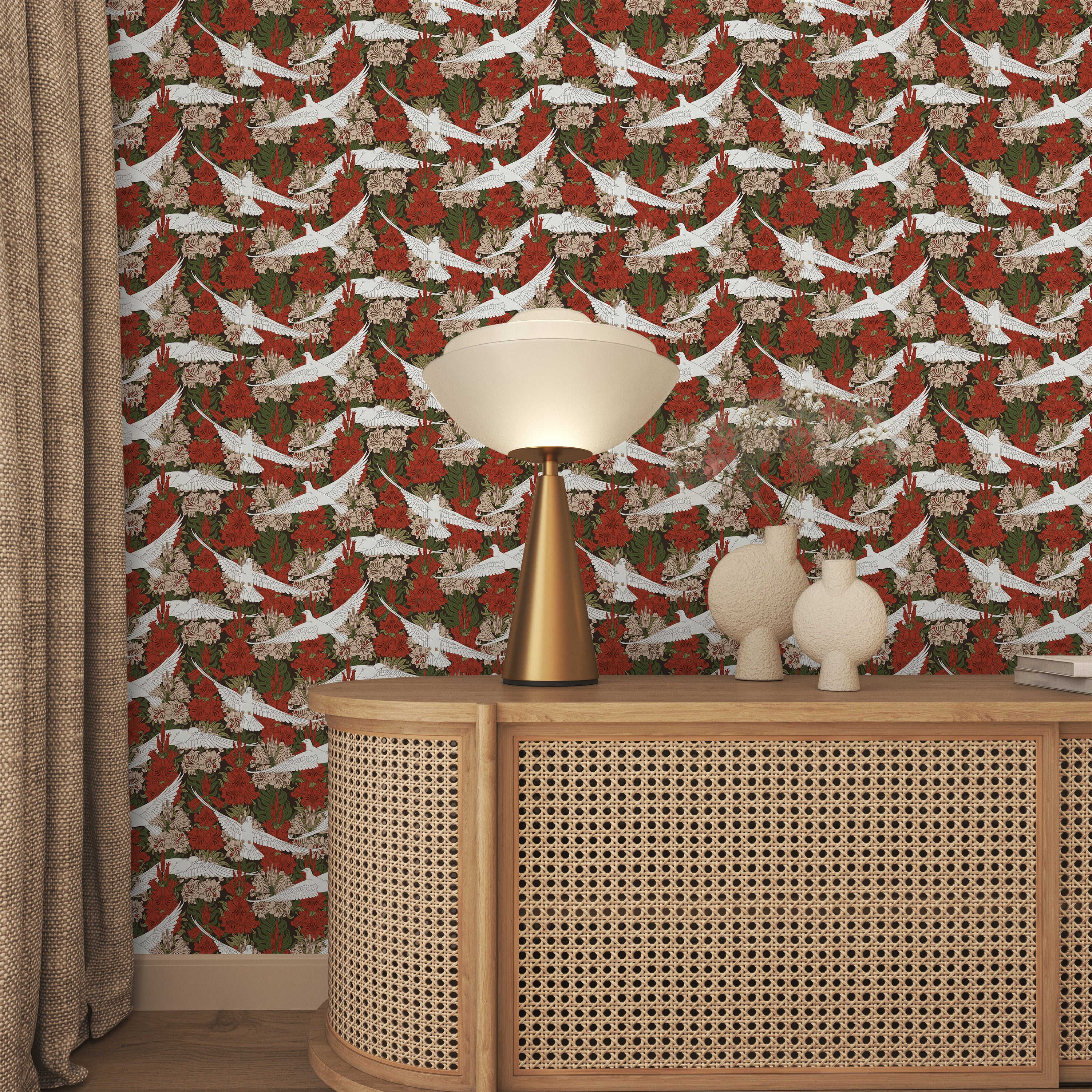 Maurice Pillard Verneuil x Dove and Lilies - Rustic Red | DeccoPrint