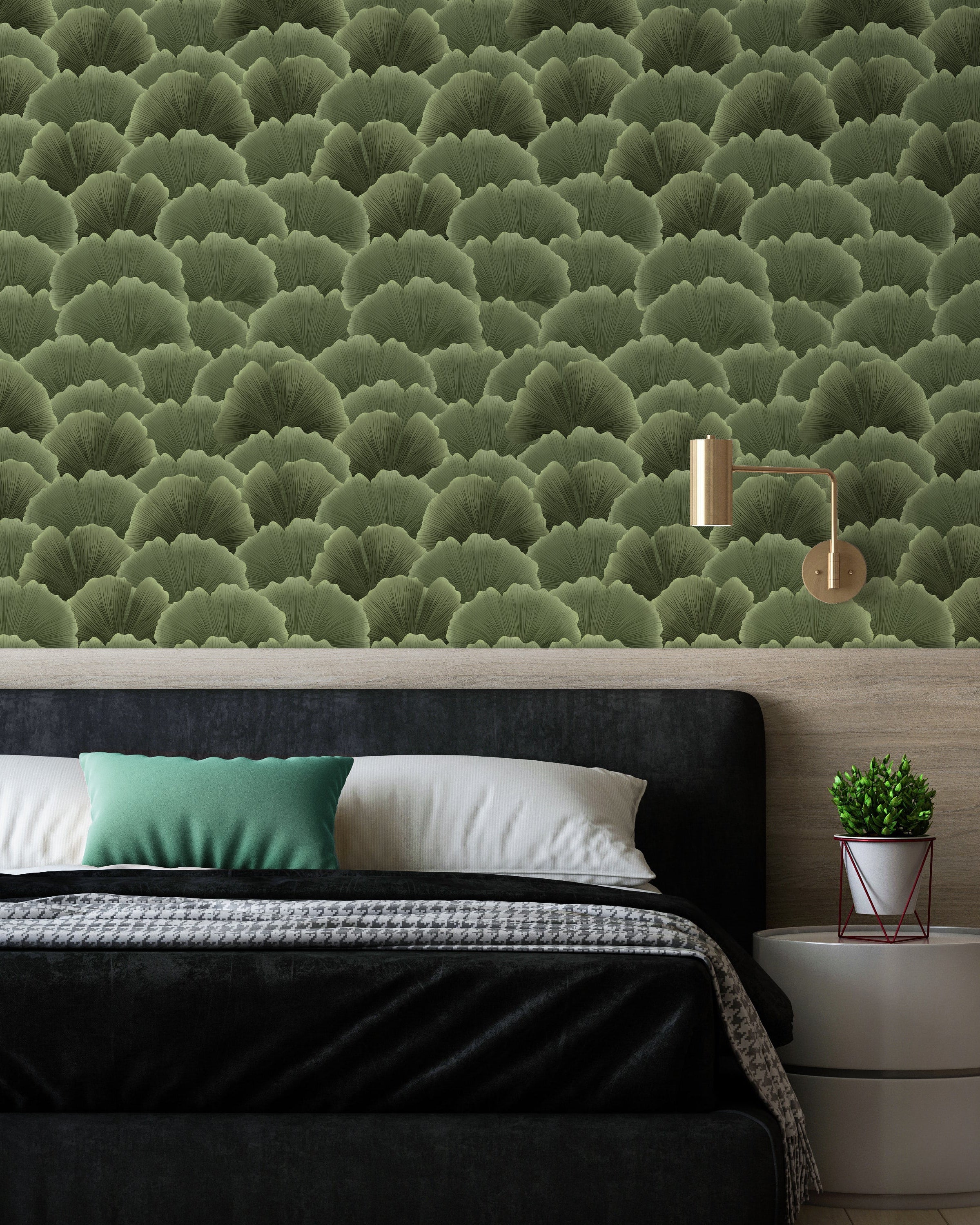 Ginkgo Waves Peel and Stick Wallpaper, Removable Wallpaper, Traditional Wallpaper - Green | DeccoPrint