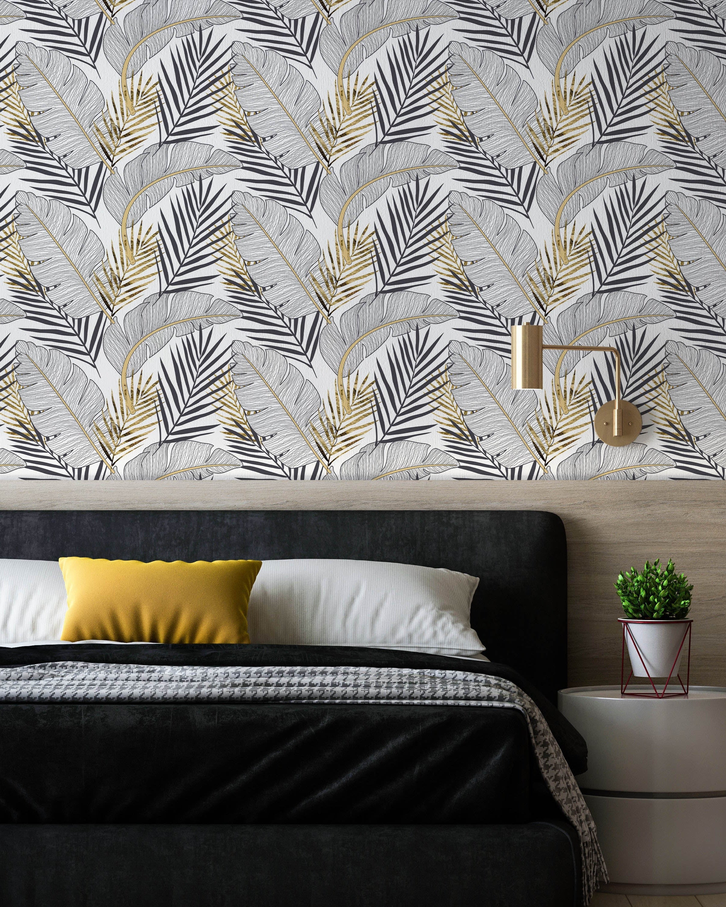 Golden Palm Peel and Stick Wallpaper, Removable Wallpaper, Traditional Wallpaper | DeccoPrint