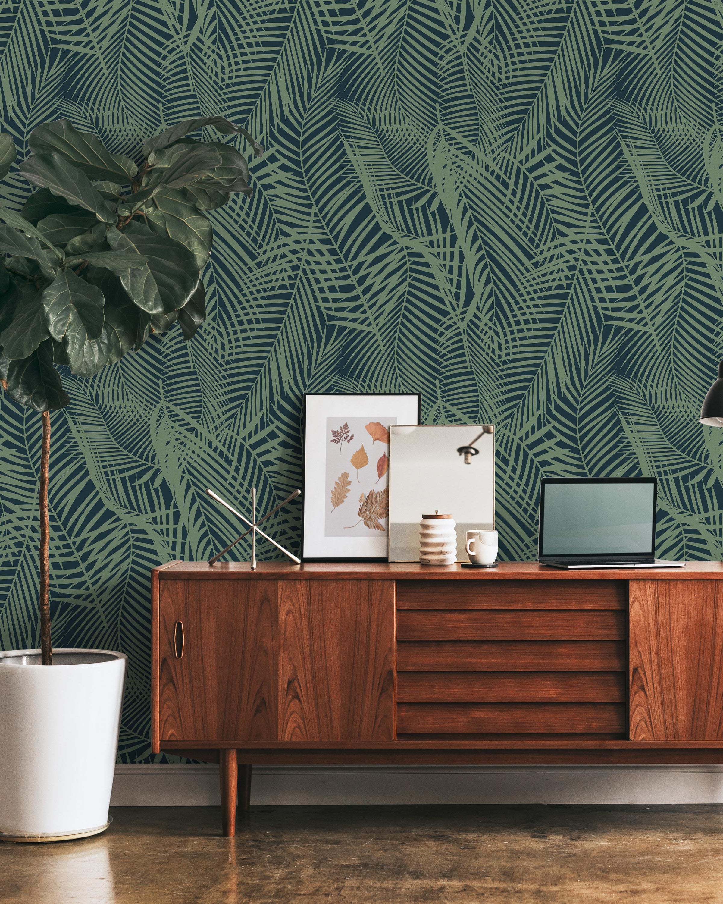 Palm Leaves Peel and Stick Wallpaper, Removable Wallpaper, Traditional Wallpaper - Green | DeccoPrint