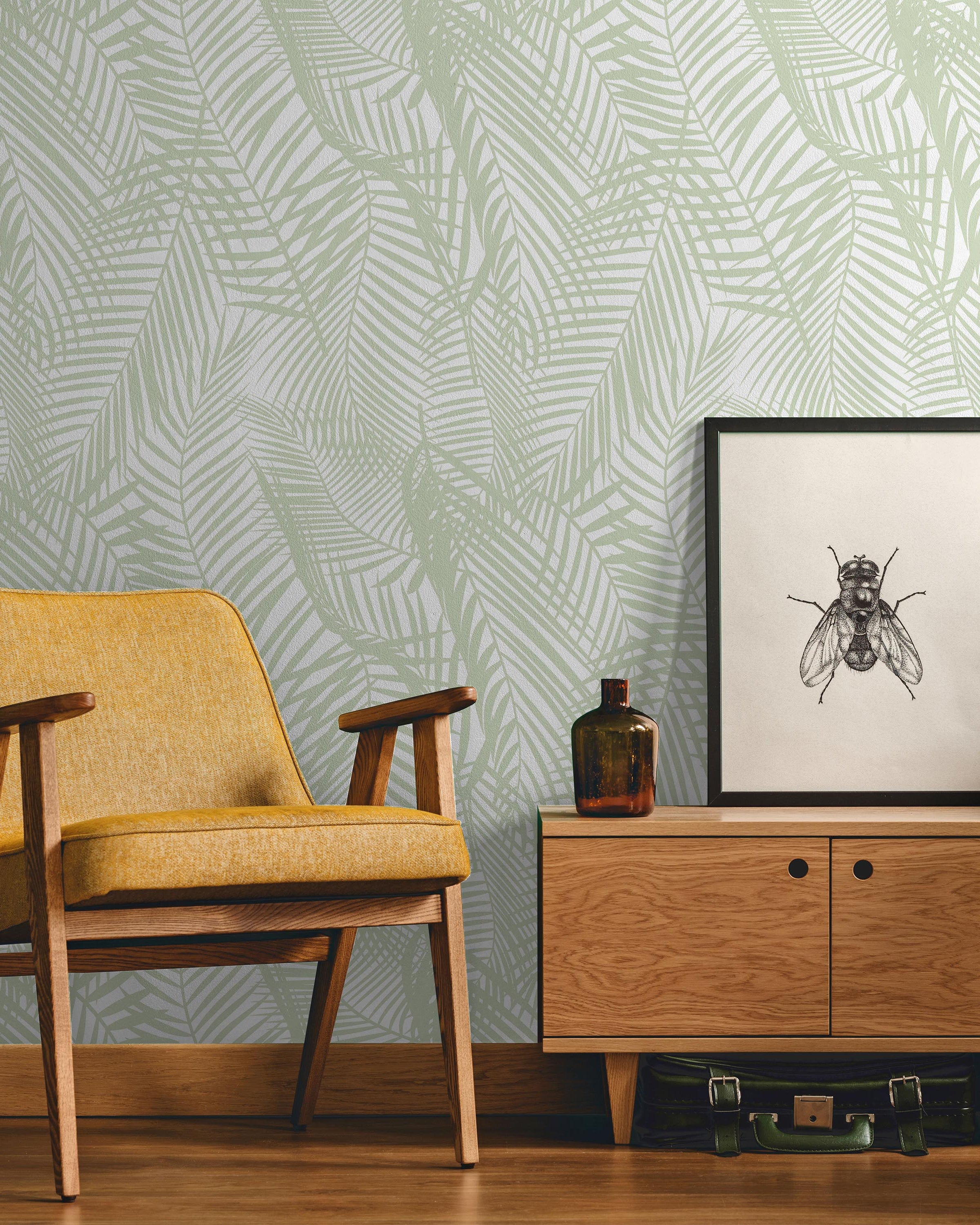 Palm Leaves Peel and Stick Wallpaper, Removable Wallpaper, Traditional Wallpaper - Dark Green | DeccoPrint