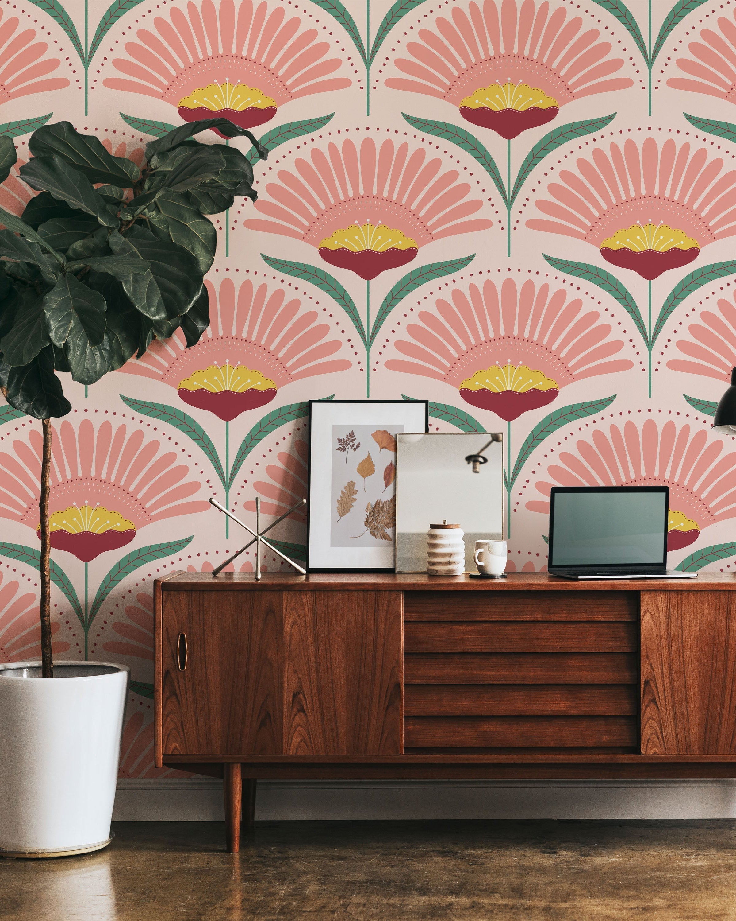 Bohemian Blossom Peel and Stick Wallpaper, Removable Wallpaper, Traditional Wallpaper - Pink/Teal | DeccoPrint