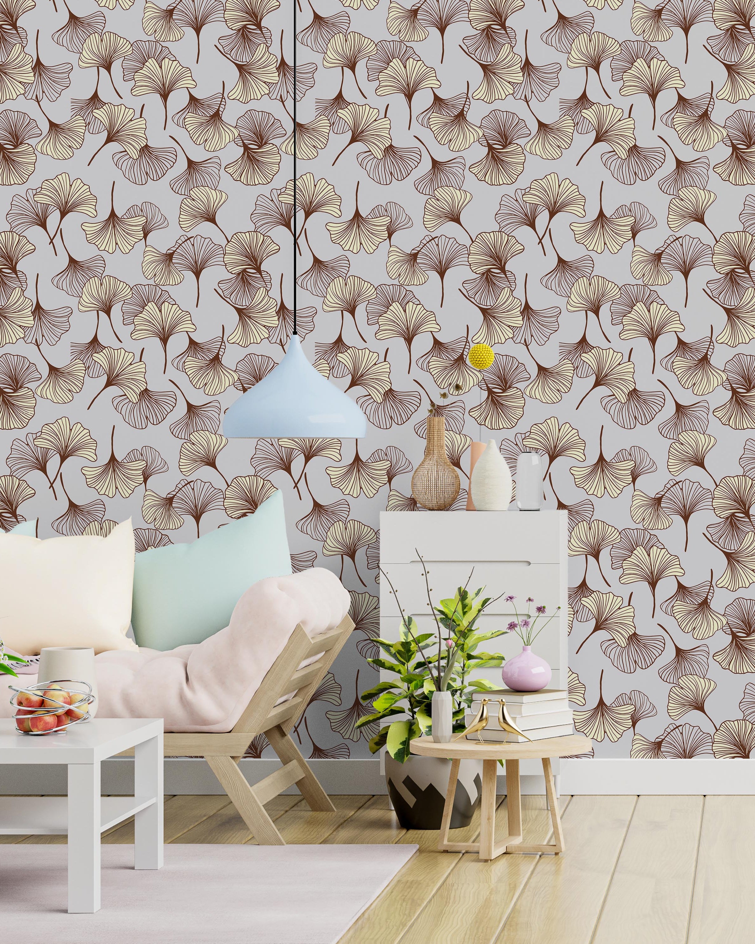 Ginkgo Garden Peel and Stick Wallpaper, Removable Wallpaper, Traditional Wallpaper - Yellow | DeccoPrint
