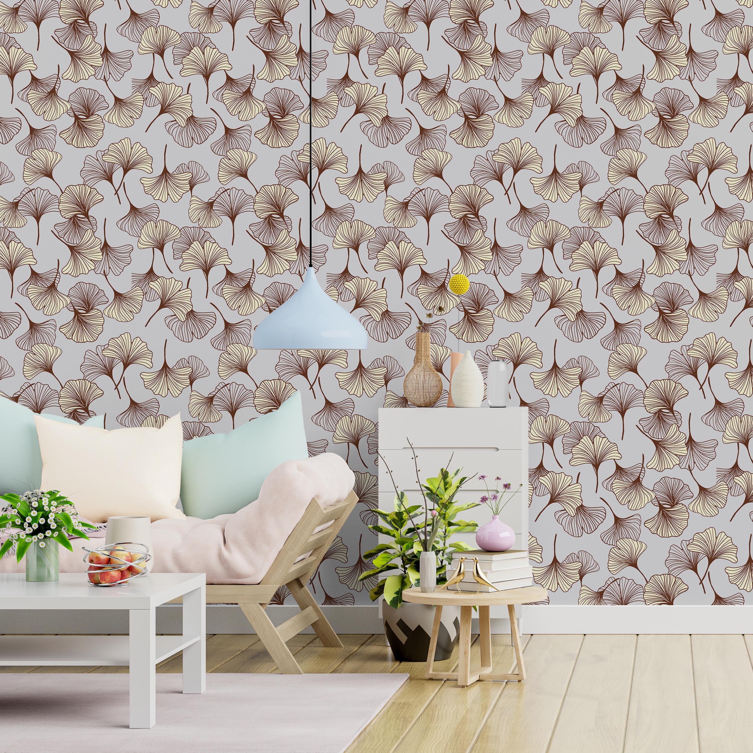 Ginkgo Garden Peel and Stick Wallpaper, Removable Wallpaper, Traditional Wallpaper - Yellow | DeccoPrint