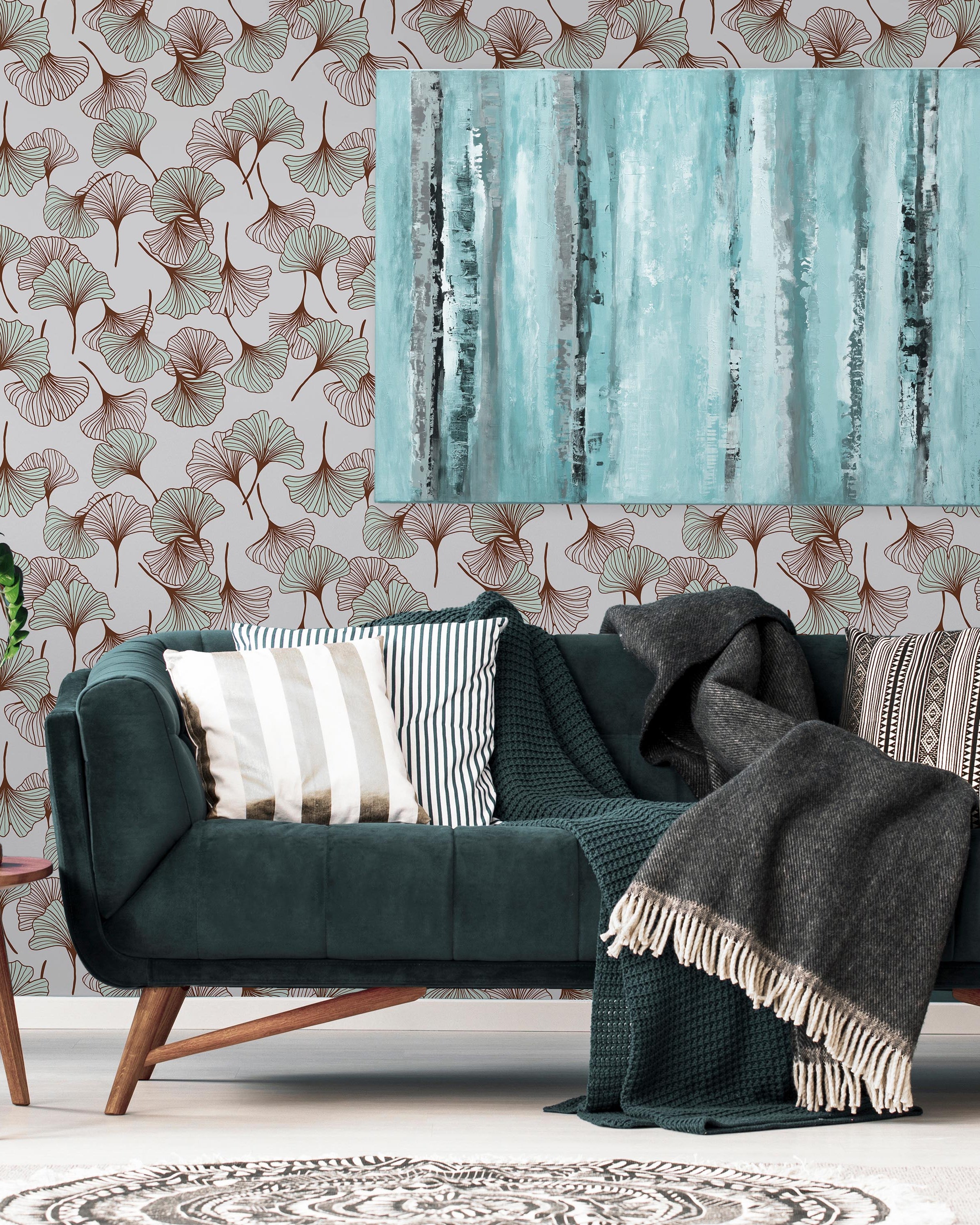 Ginkgo Garden Peel and Stick Wallpaper, Removable Wallpaper, Traditional Wallpaper - Green | DeccoPrint