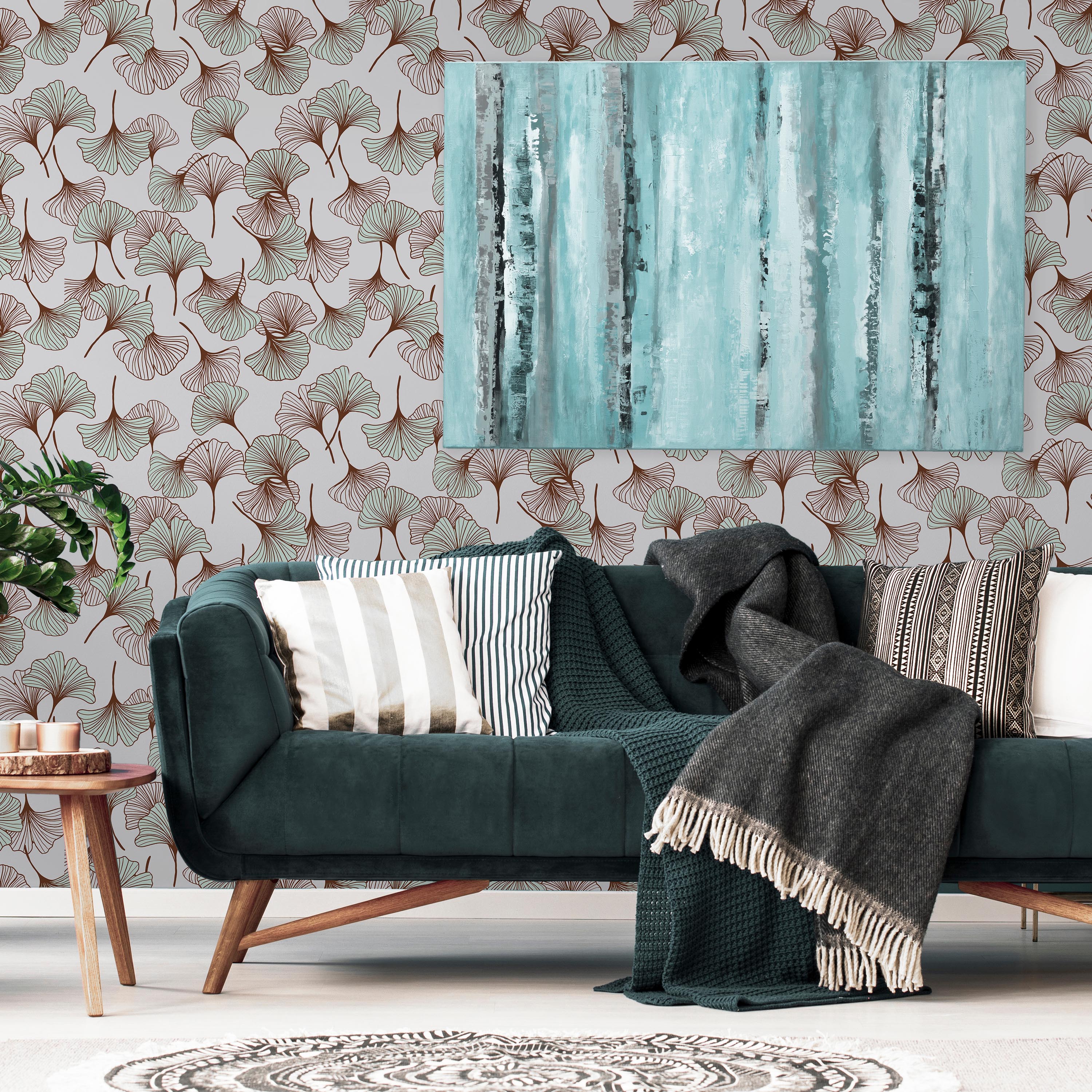 Ginkgo Garden Peel and Stick Wallpaper, Removable Wallpaper, Traditional Wallpaper - Green | DeccoPrint