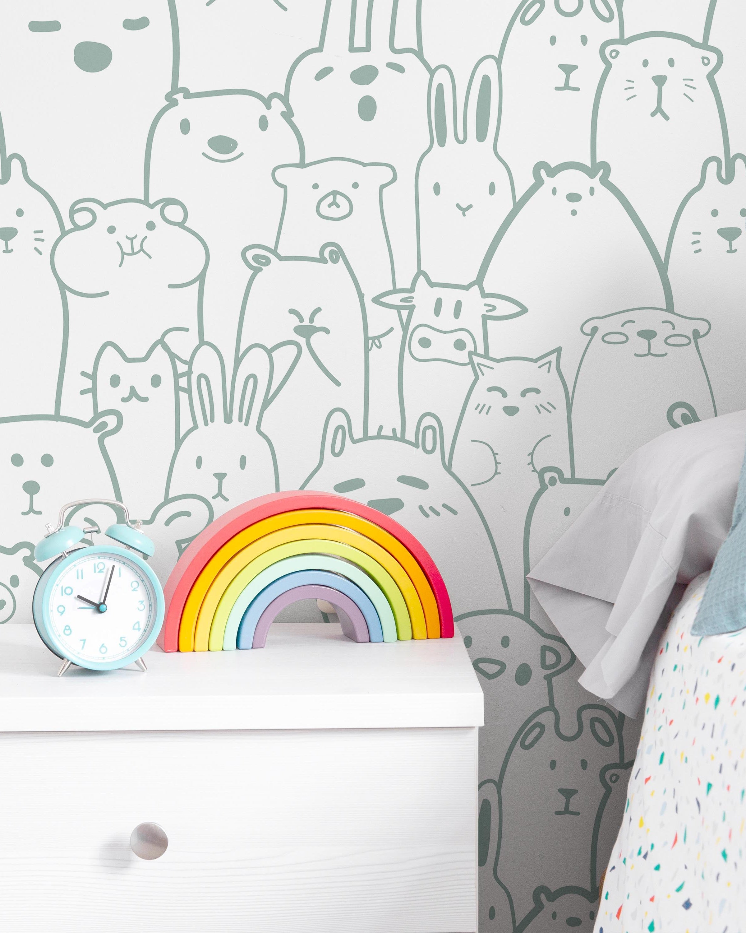 Animal Doodles Peel and Stick Wallpaper, Removable Wallpaper, Traditional Wallpaper - Blue | DeccoPrint