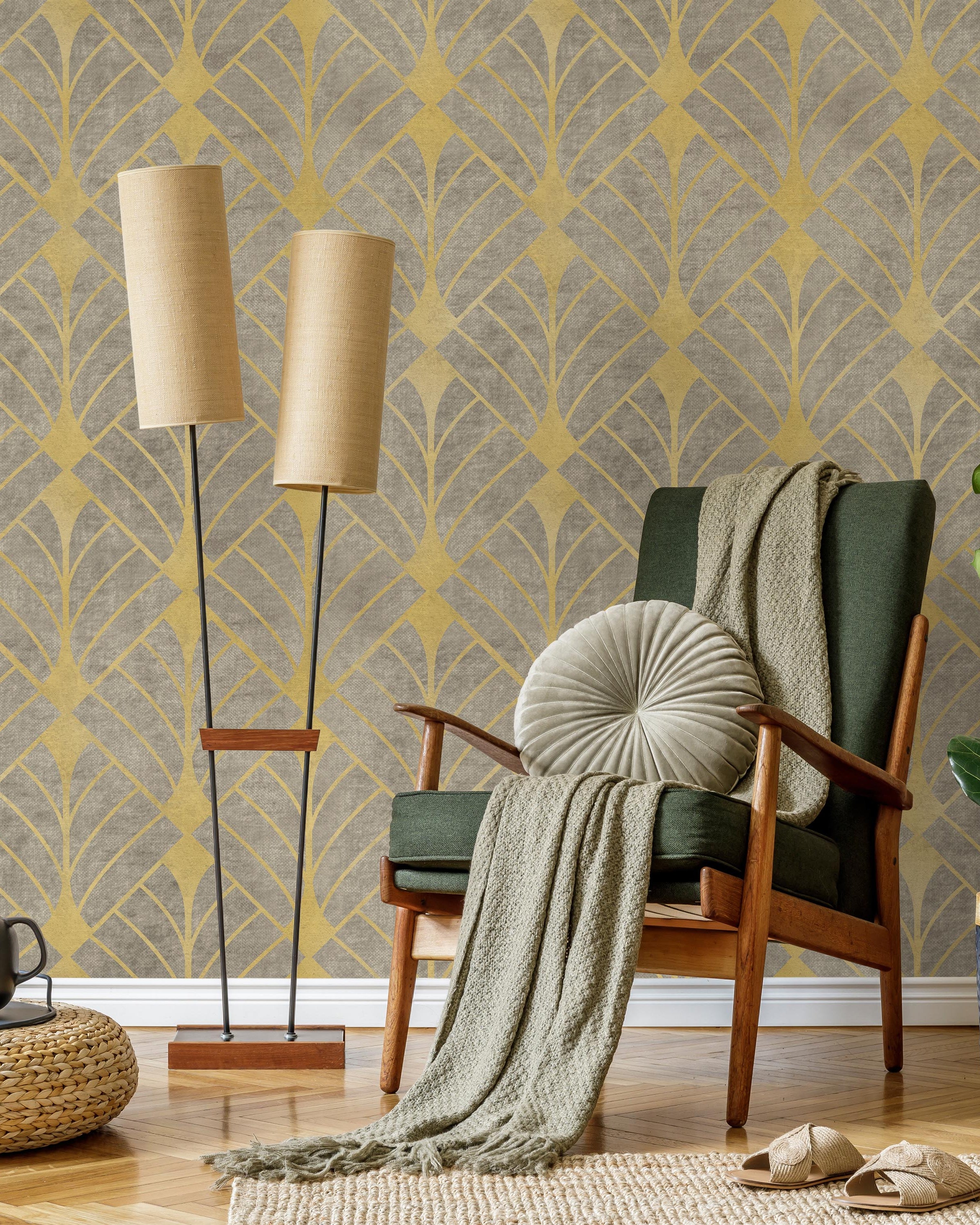 Luxe Deco Peel and Stick Wallpaper, Removable Wallpaper, Traditional Wallpaper - Gold | DeccoPrint