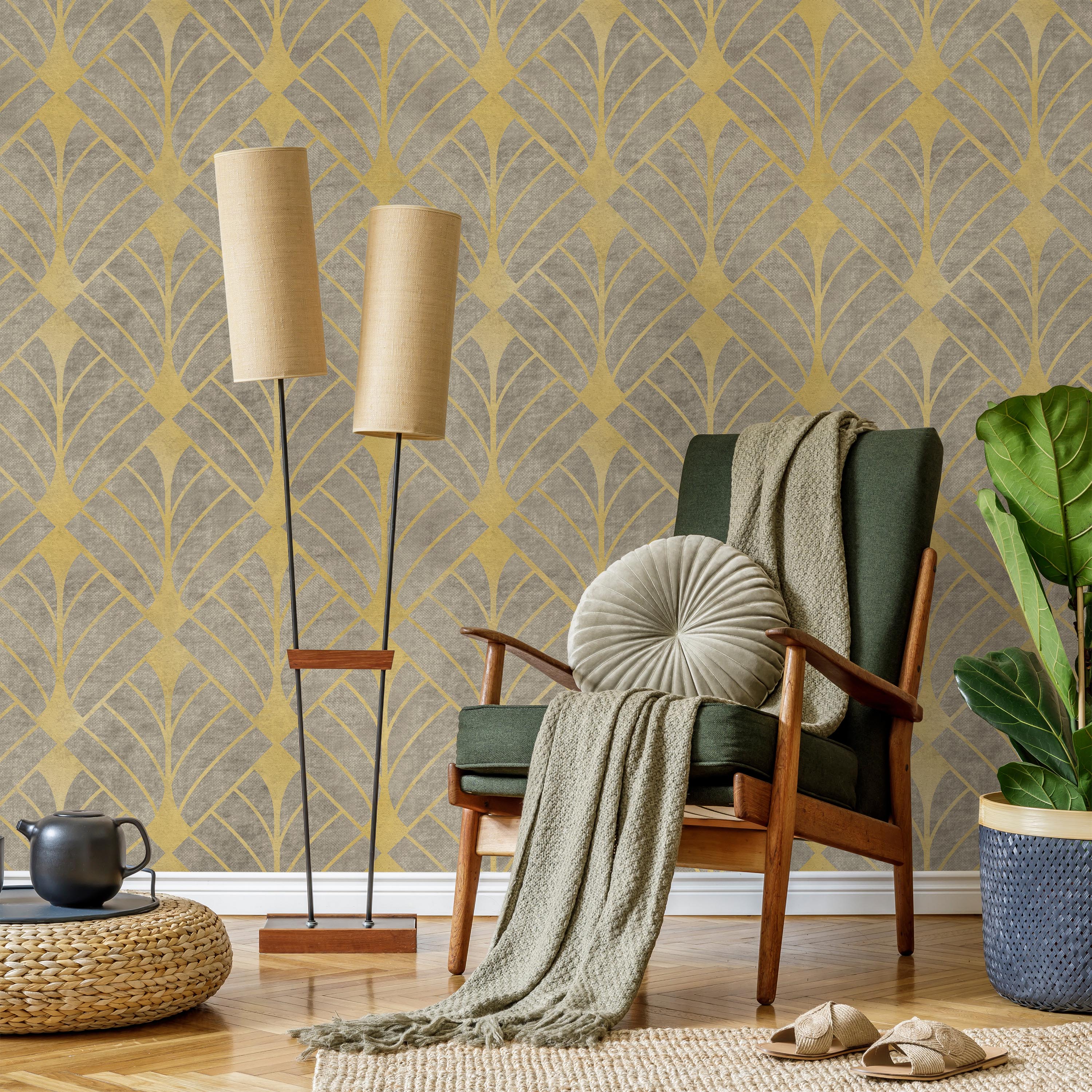 Luxe Deco Peel and Stick Wallpaper, Removable Wallpaper, Traditional Wallpaper - Gold | DeccoPrint