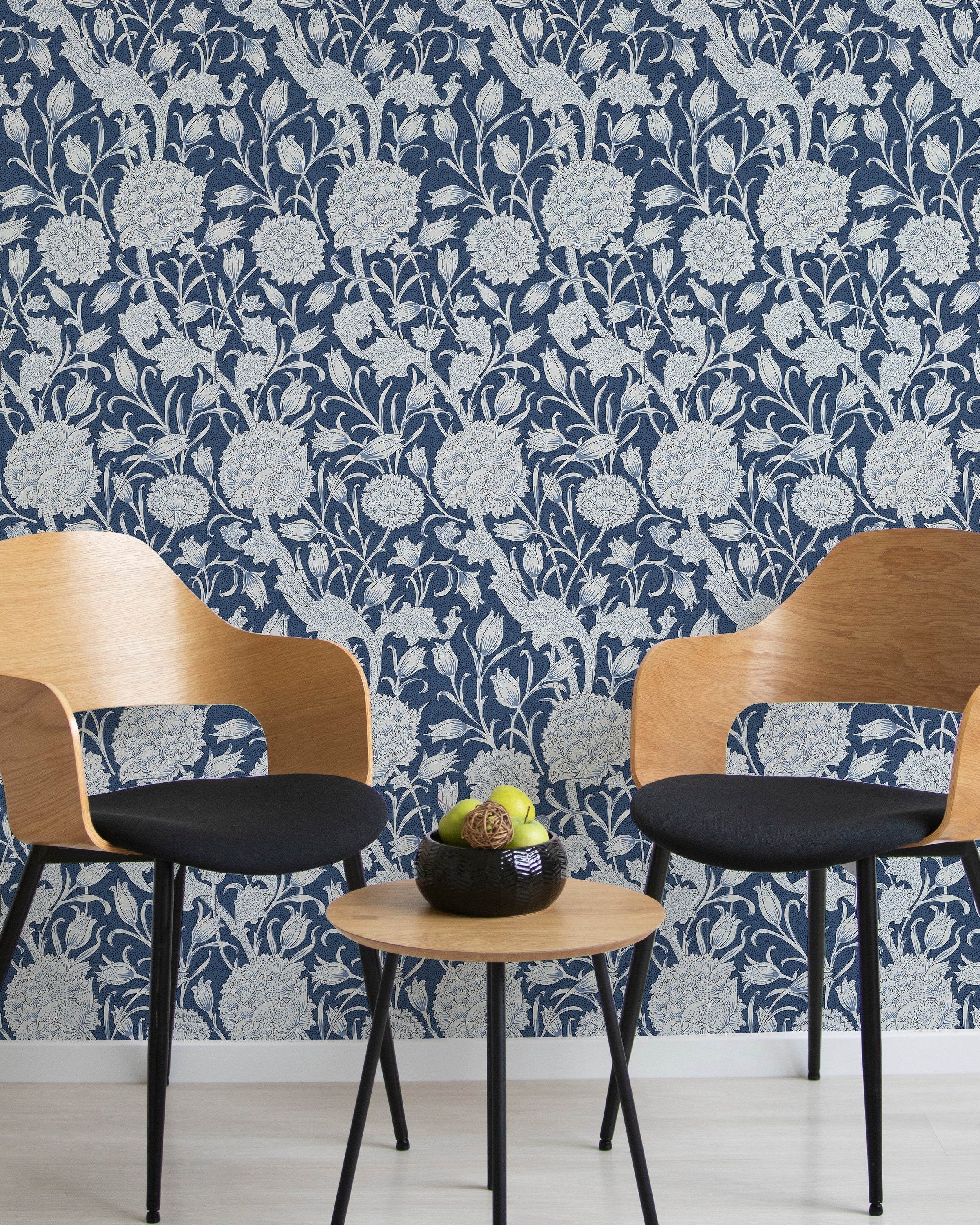 William Morris X Wild Tulips Peel and Stick Wallpaper, Removable Wallpaper, Traditional Wallpaper - Dark Blue | DeccoPrint