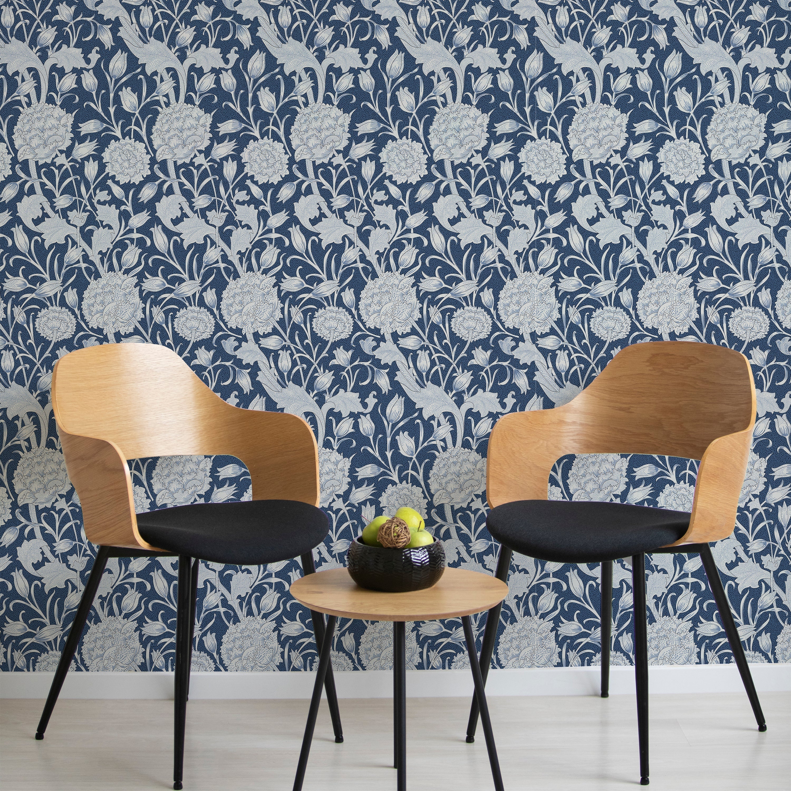 William Morris X Wild Tulips Peel and Stick Wallpaper, Removable Wallpaper, Traditional Wallpaper - Dark Blue | DeccoPrint