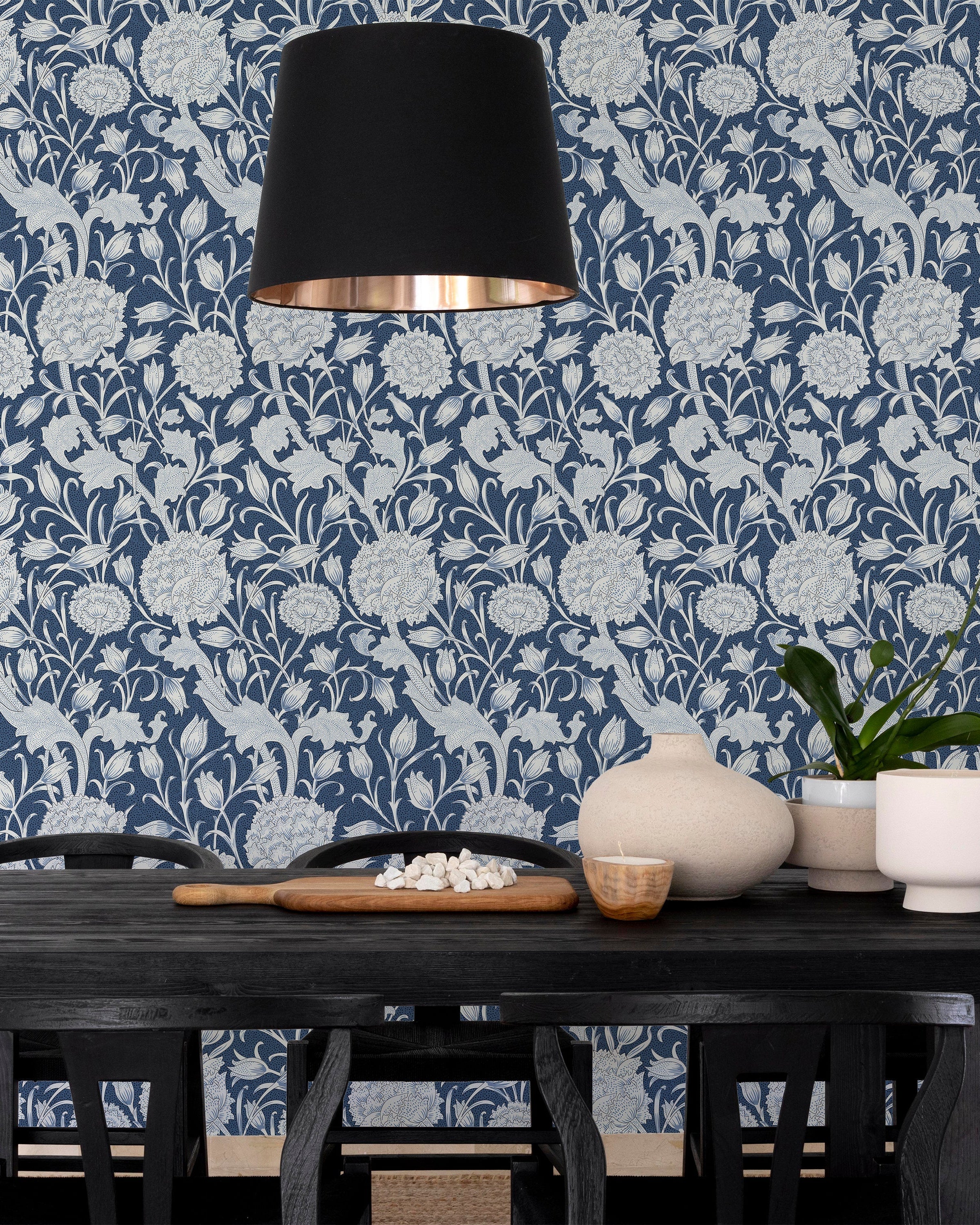 William Morris X Wild Tulips Peel and Stick Wallpaper, Removable Wallpaper, Traditional Wallpaper - Dark Blue | DeccoPrint