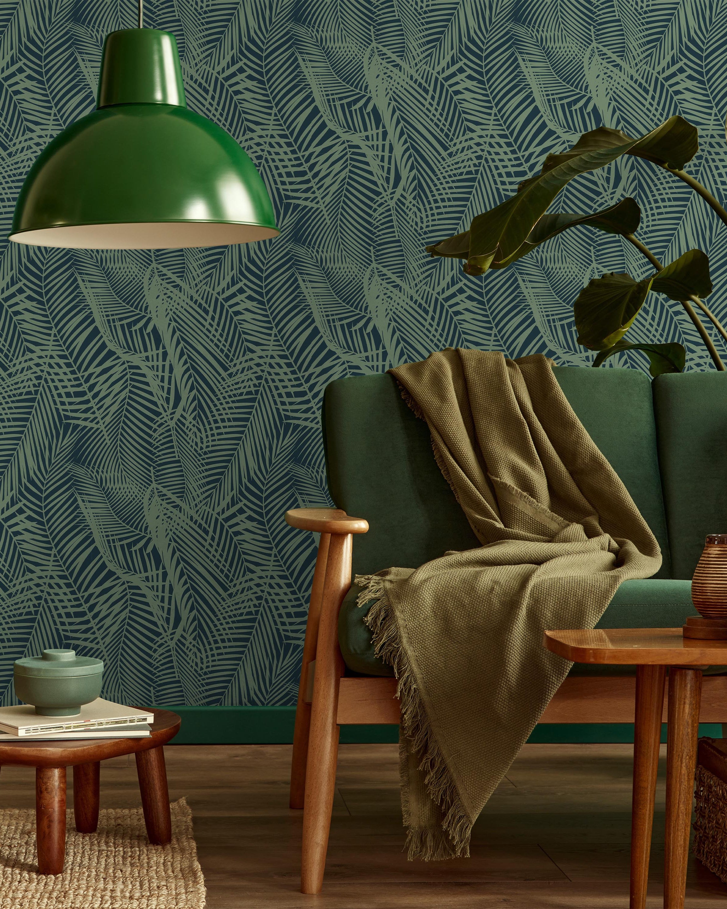 Palm Leaves Peel and Stick Wallpaper, Removable Wallpaper, Traditional Wallpaper - Green | DeccoPrint