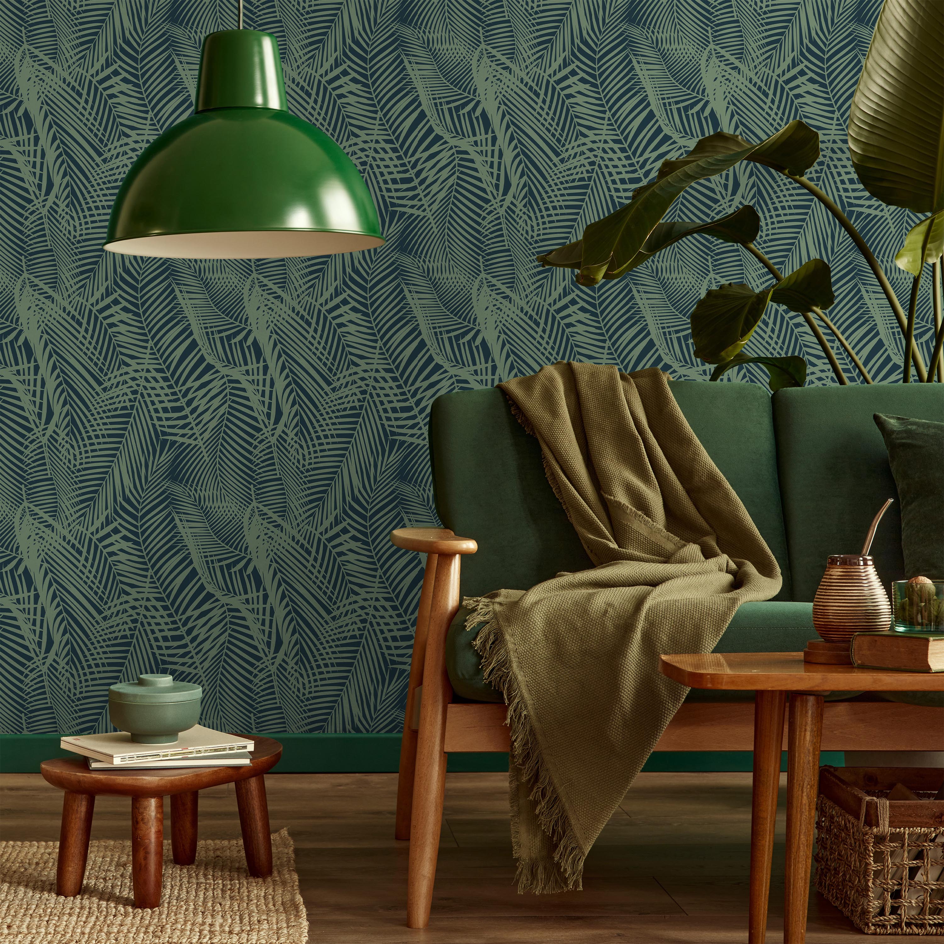 Palm Leaves Peel and Stick Wallpaper, Removable Wallpaper, Traditional Wallpaper - Green | DeccoPrint