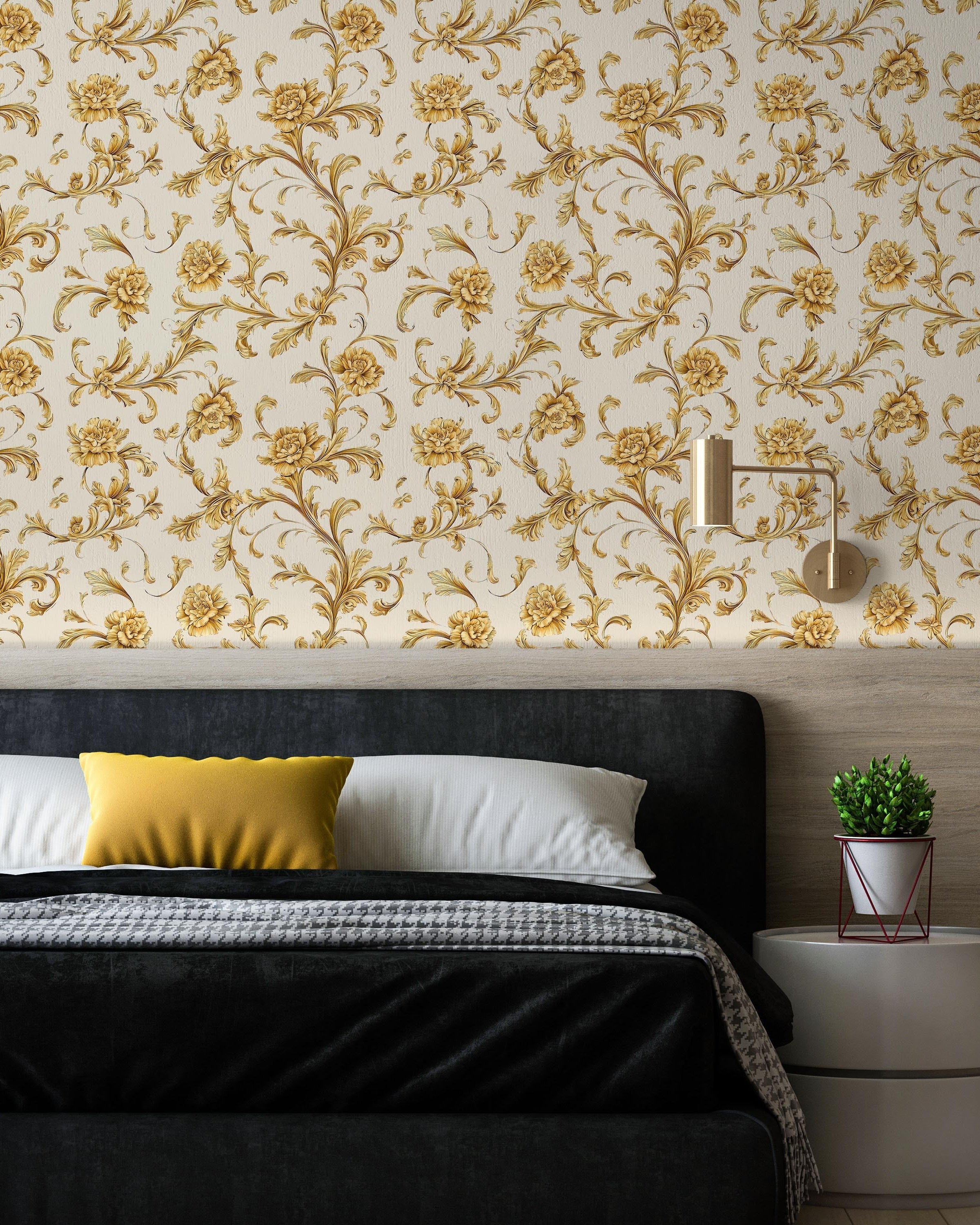 Baroque Floral Peel and Stick Wallpaper, Removable Wallpaper, Traditional Wallpaper - Cream | DeccoPrint