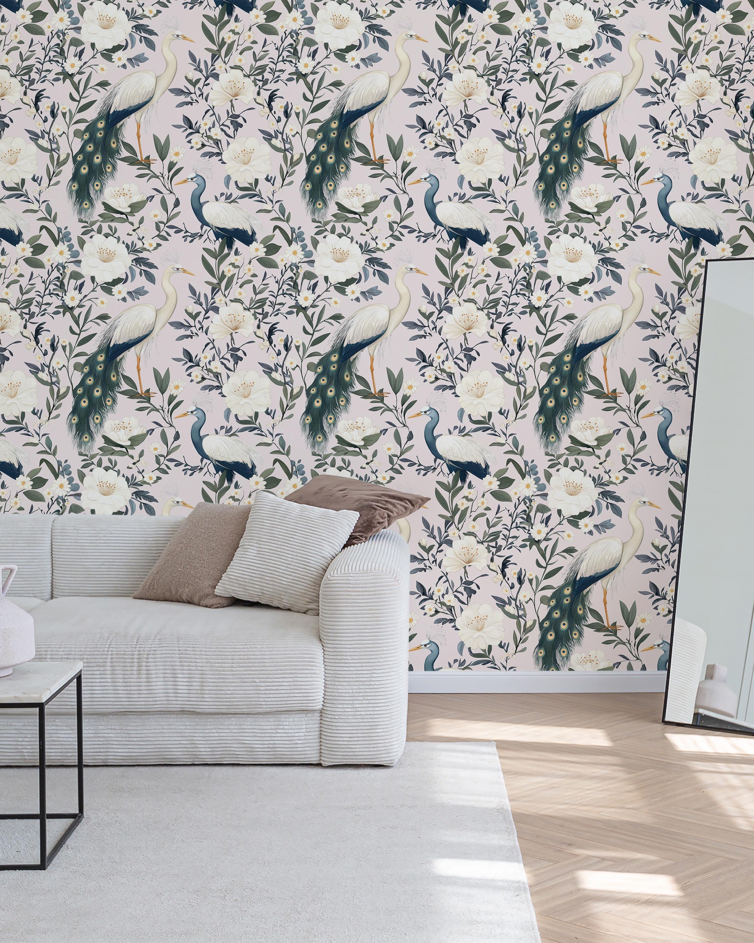 Light Elegant Birds Peel and Stick Wallpaper, Removable Wallpaper, Traditional Wallpaper | DeccoPrint