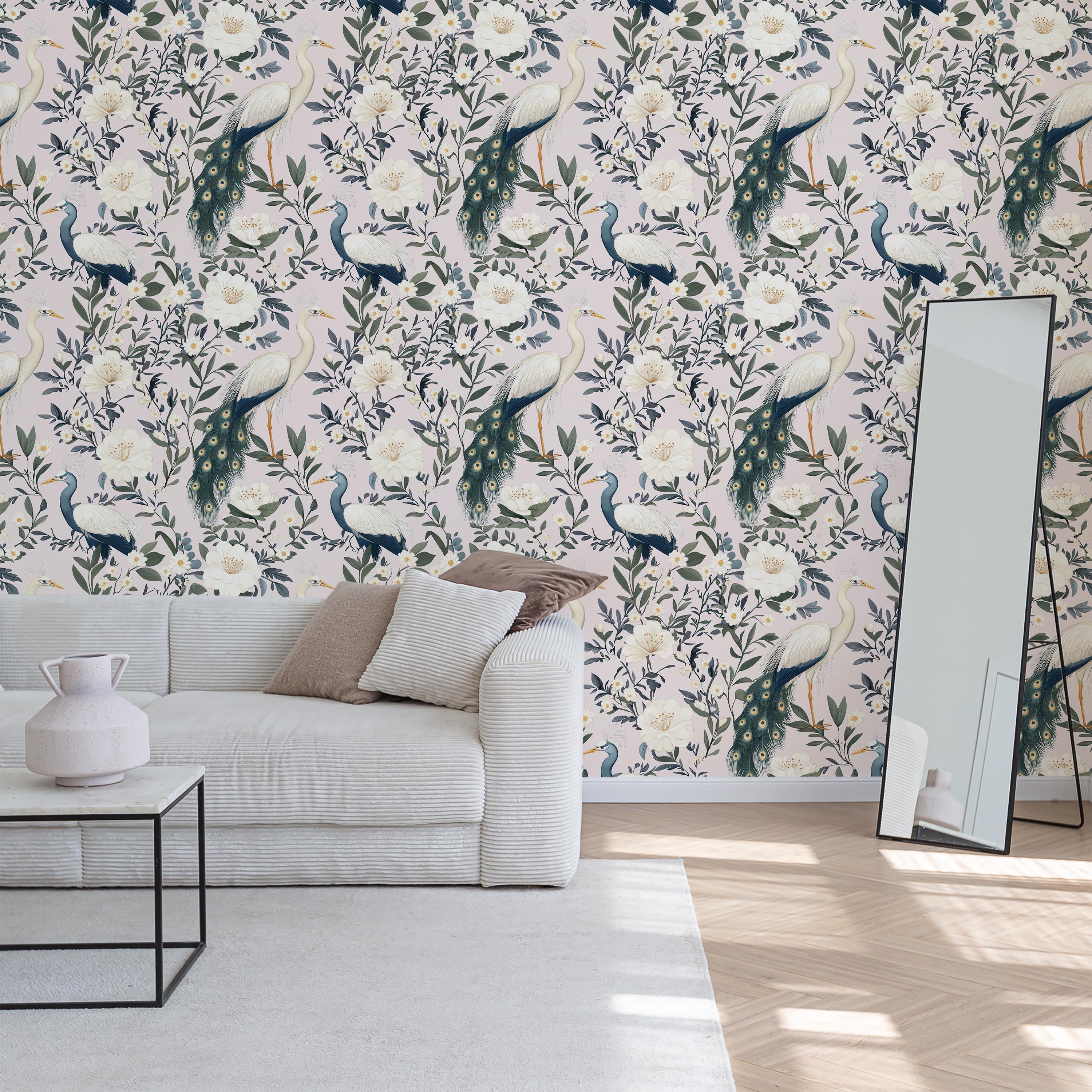 Light Elegant Birds Peel and Stick Wallpaper, Removable Wallpaper, Traditional Wallpaper | DeccoPrint
