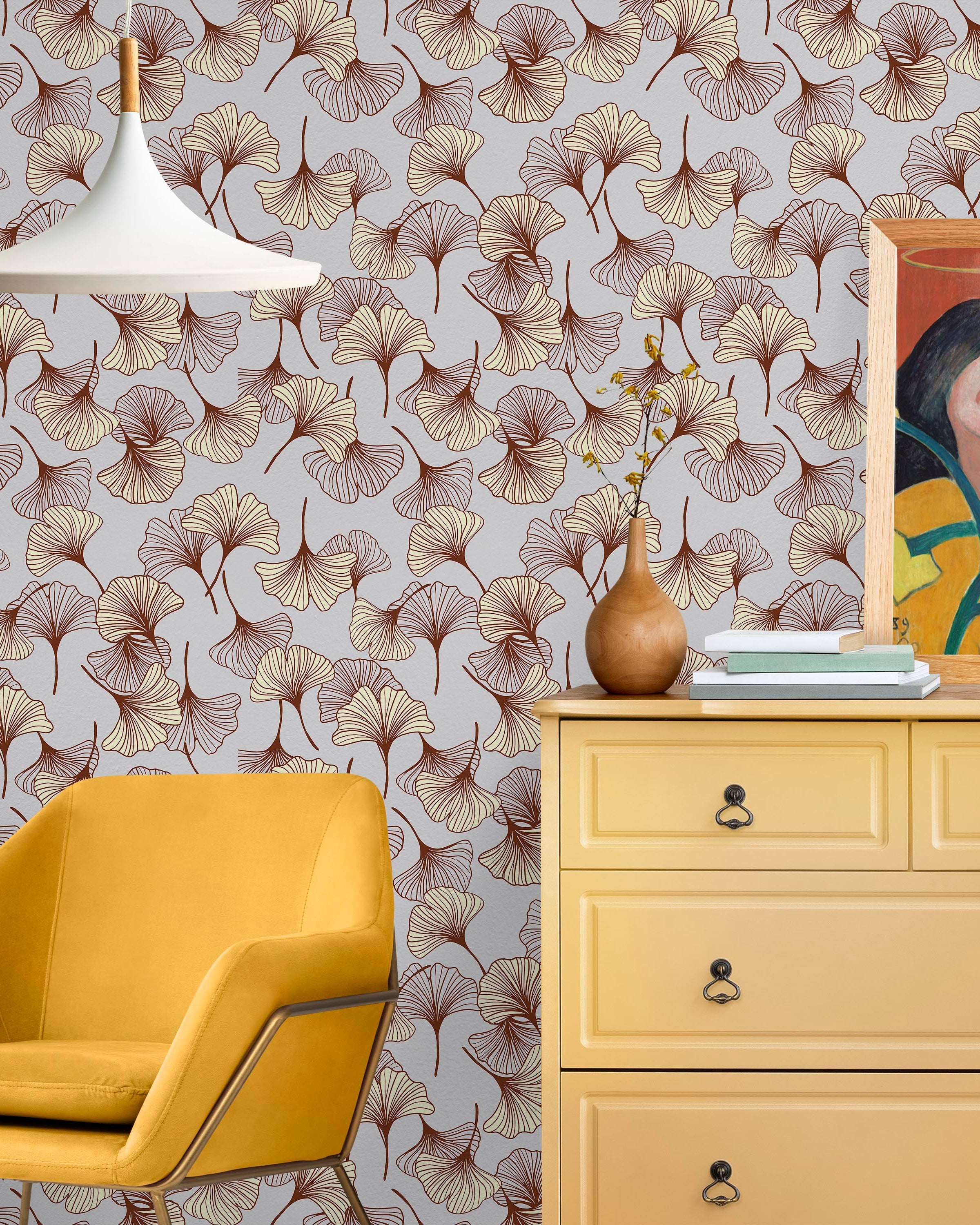 Ginkgo Garden Peel and Stick Wallpaper, Removable Wallpaper, Traditional Wallpaper - Yellow | DeccoPrint