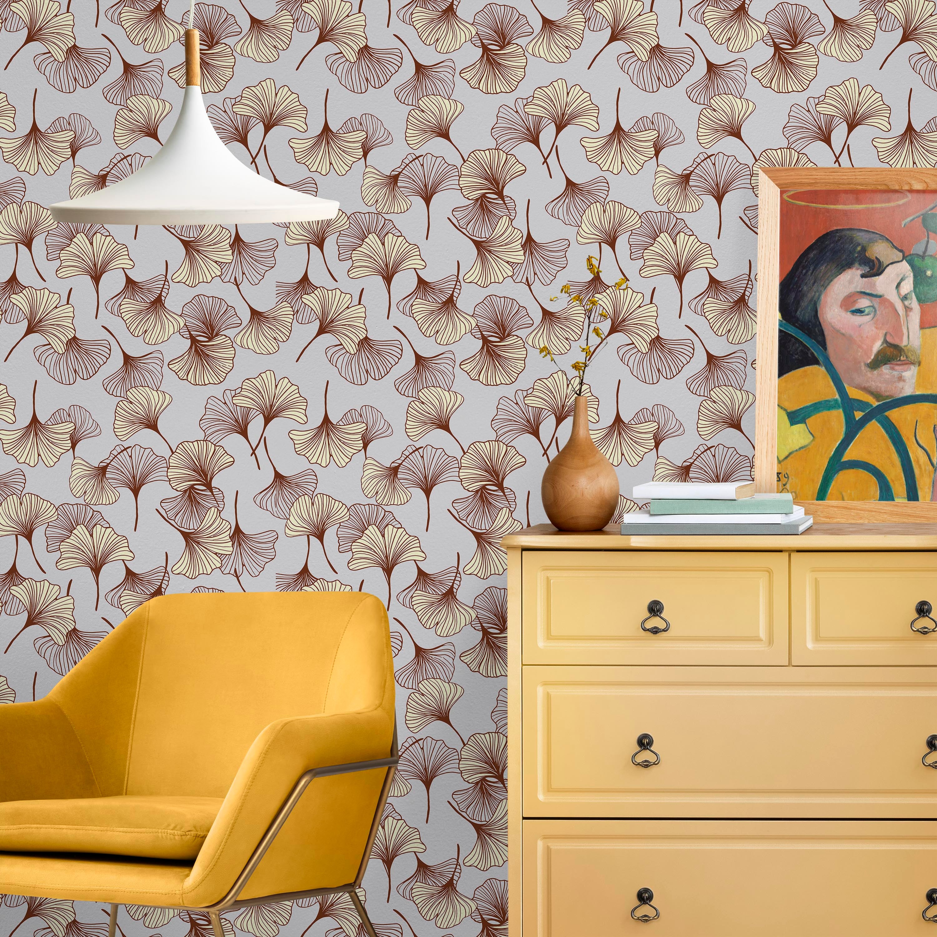 Ginkgo Garden Peel and Stick Wallpaper, Removable Wallpaper, Traditional Wallpaper - Yellow | DeccoPrint