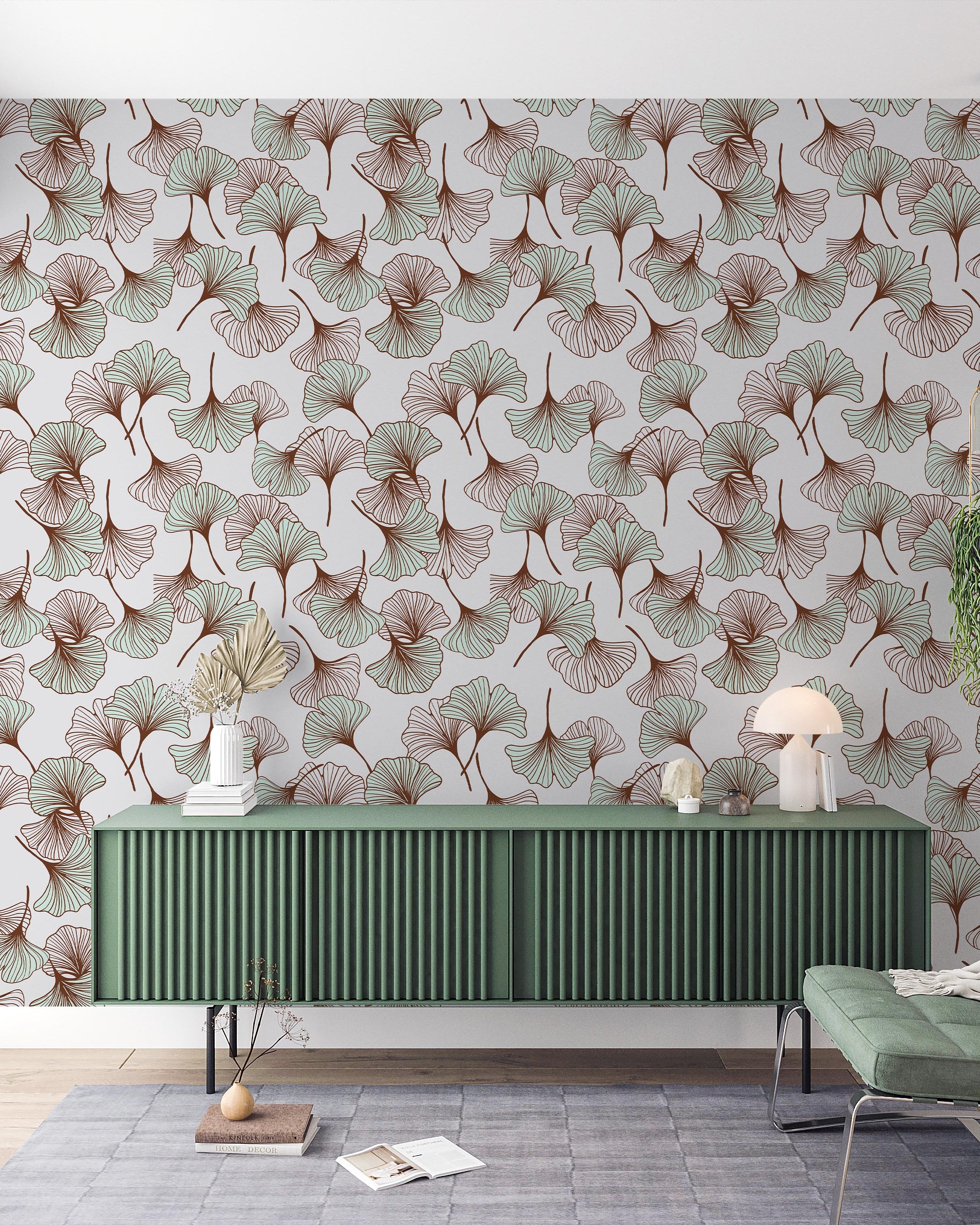 Ginkgo Garden Peel and Stick Wallpaper, Removable Wallpaper, Traditional Wallpaper - Green | DeccoPrint