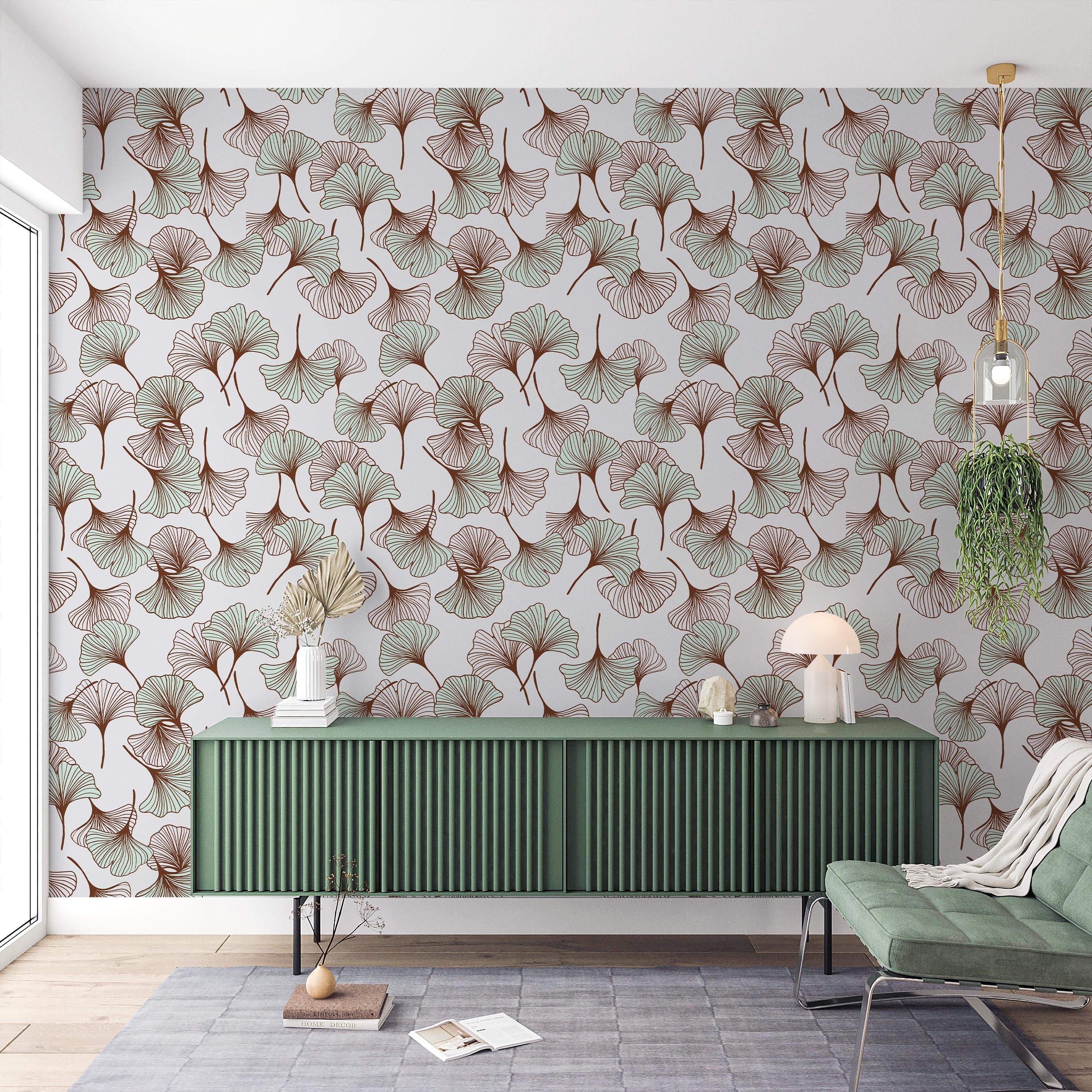 Ginkgo Garden Peel and Stick Wallpaper, Removable Wallpaper, Traditional Wallpaper - Green | DeccoPrint