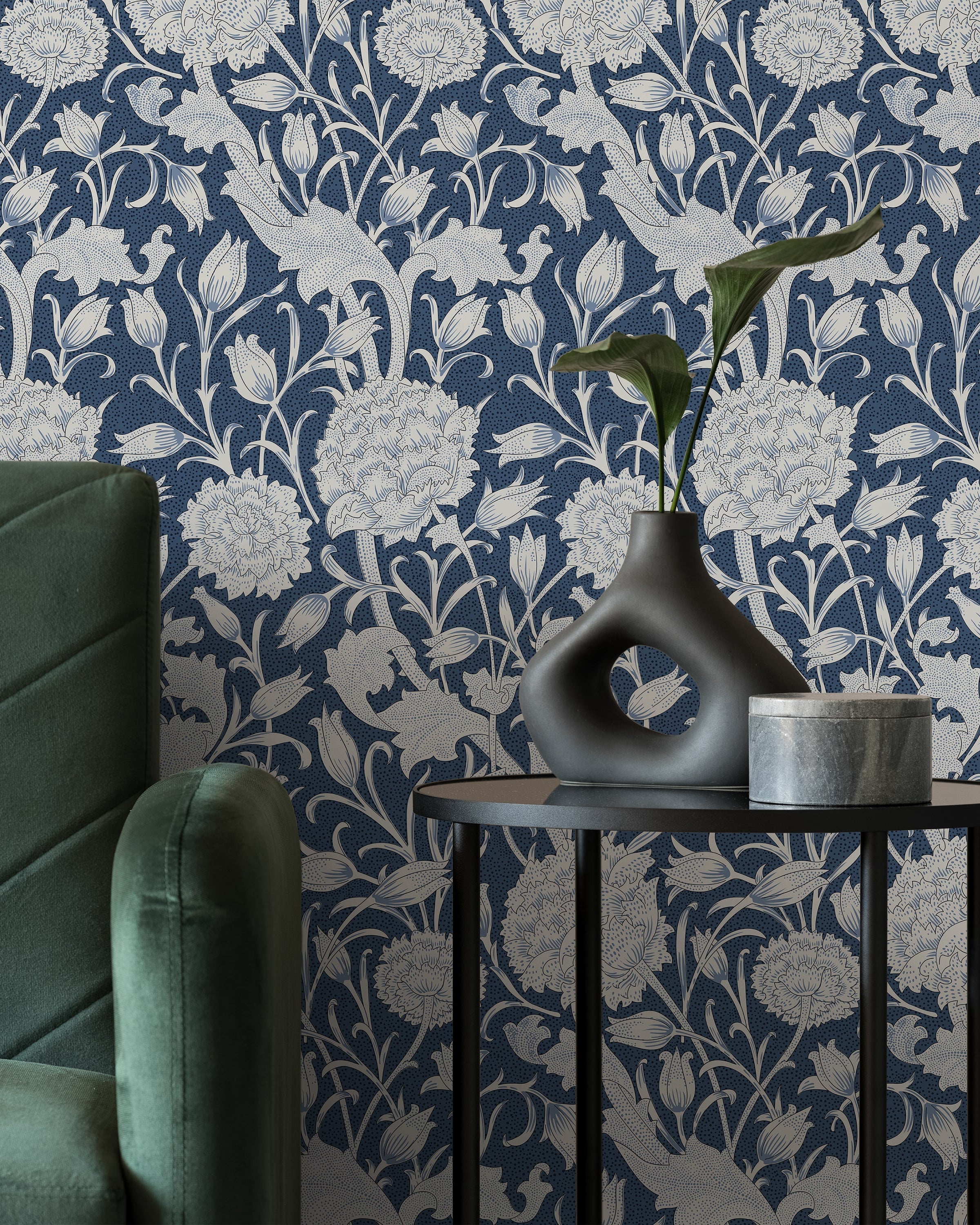 William Morris X Wild Tulips Peel and Stick Wallpaper, Removable Wallpaper, Traditional Wallpaper - Dark Blue | DeccoPrint