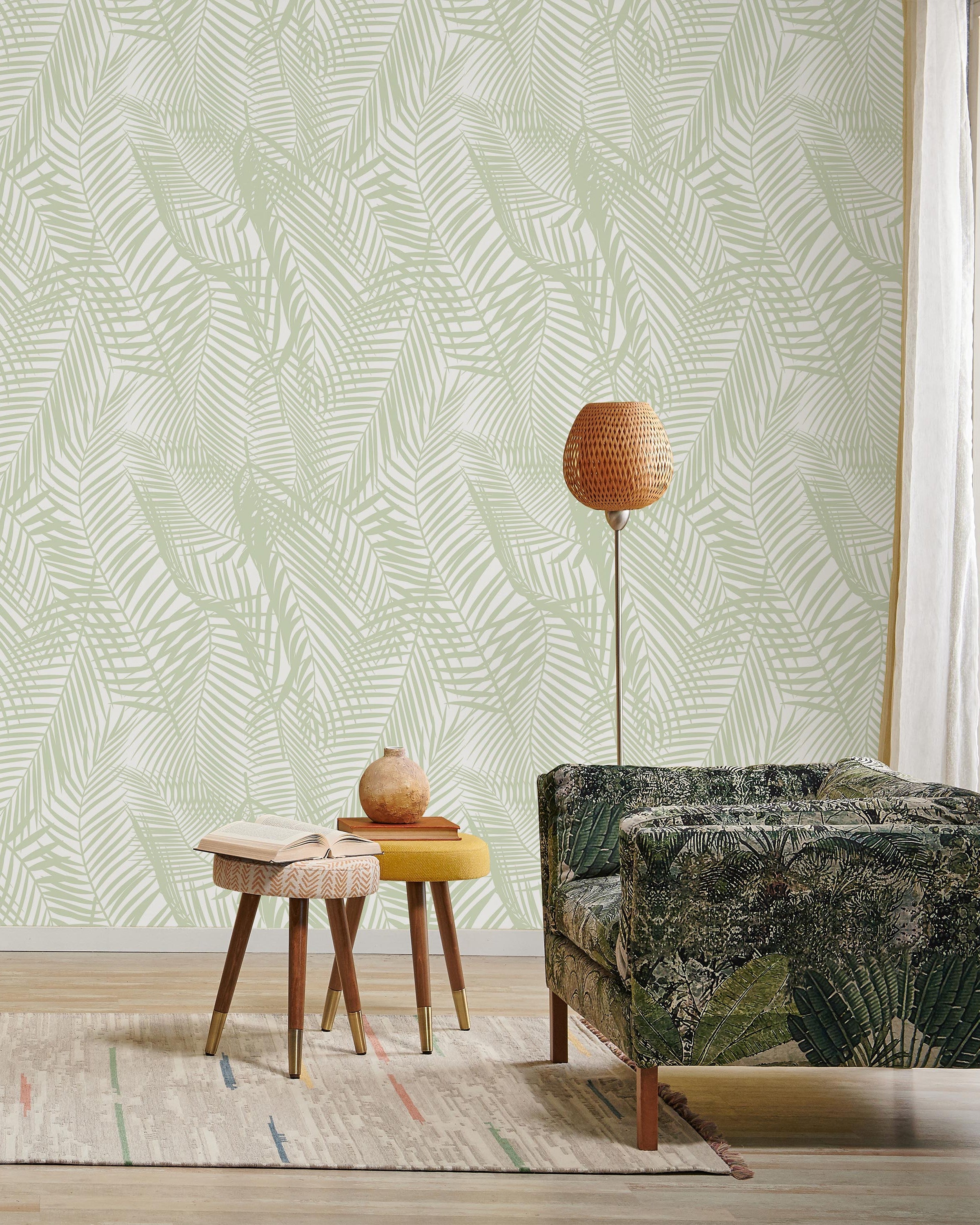 Palm Leaves Peel and Stick Wallpaper, Removable Wallpaper, Traditional Wallpaper - Dark Green | DeccoPrint