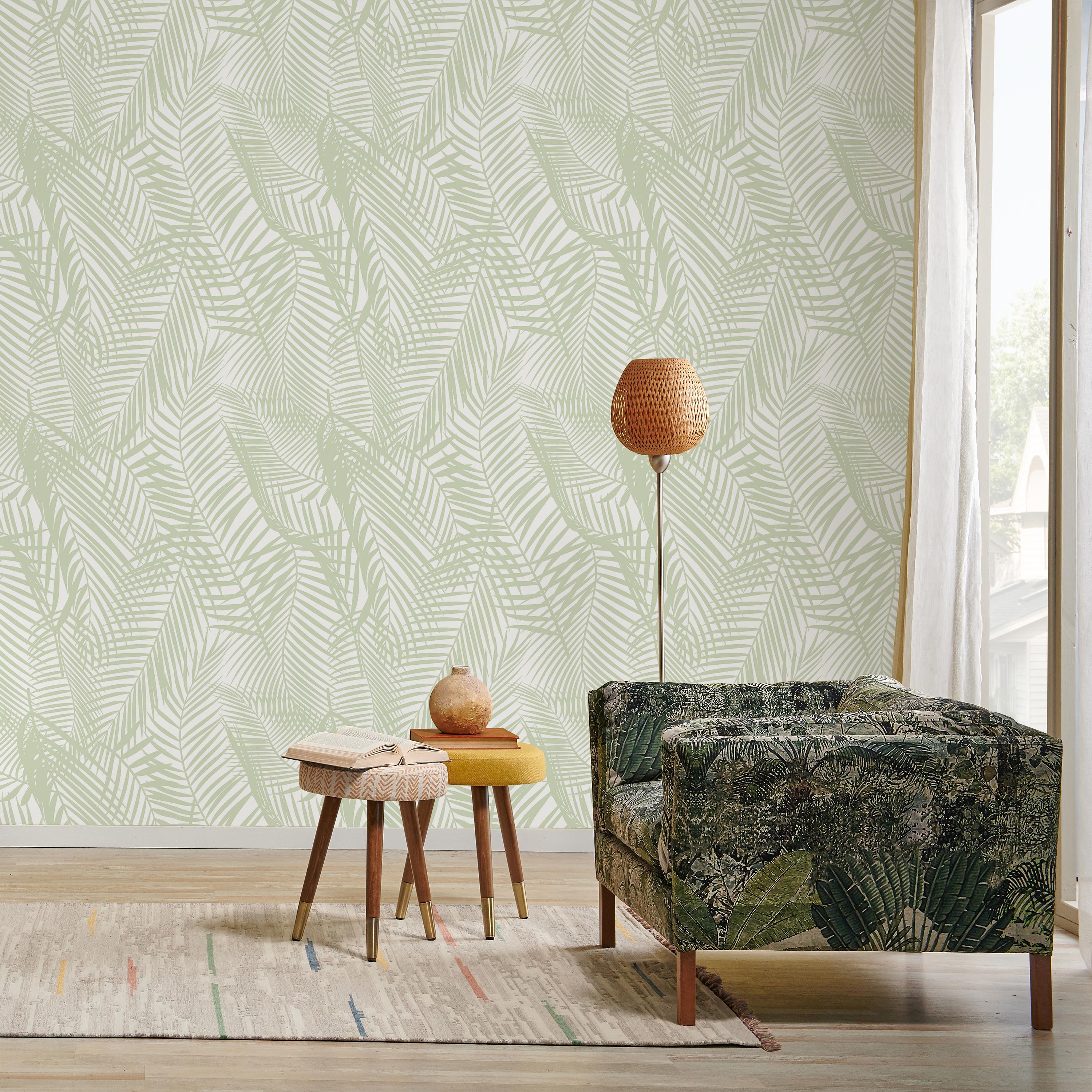 Palm Leaves Peel and Stick Wallpaper, Removable Wallpaper, Traditional Wallpaper - Dark Green | DeccoPrint