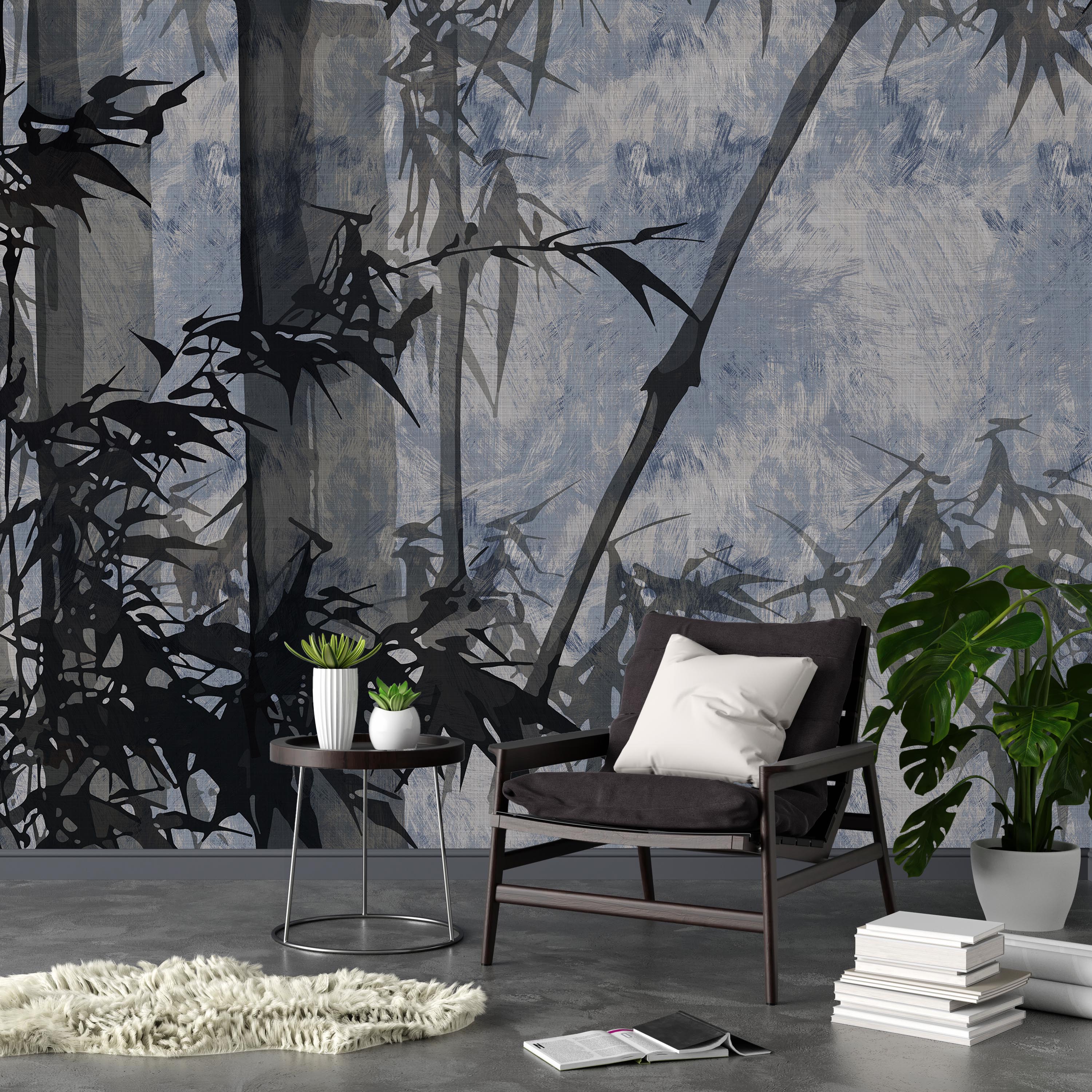 Bamboo Tree Mural Peel and Stick Wallpaper, Removable Wallpaper, Traditional Wallpaper - Blue | DeccoPrint