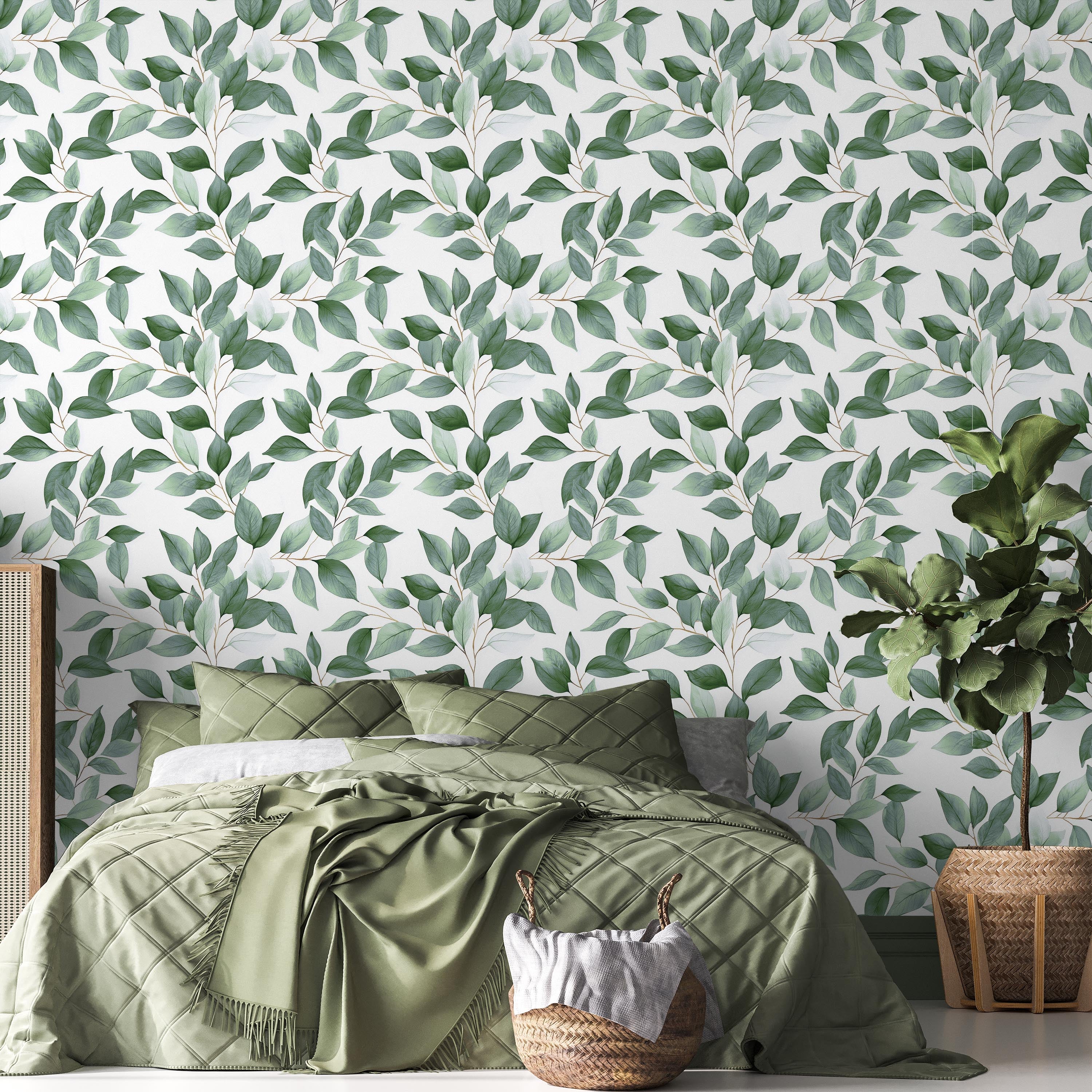 Leaf Foliage Peel and Stick Wallpaper, Removable Wallpaper, Traditional Wallpaper - Green | DeccoPrint