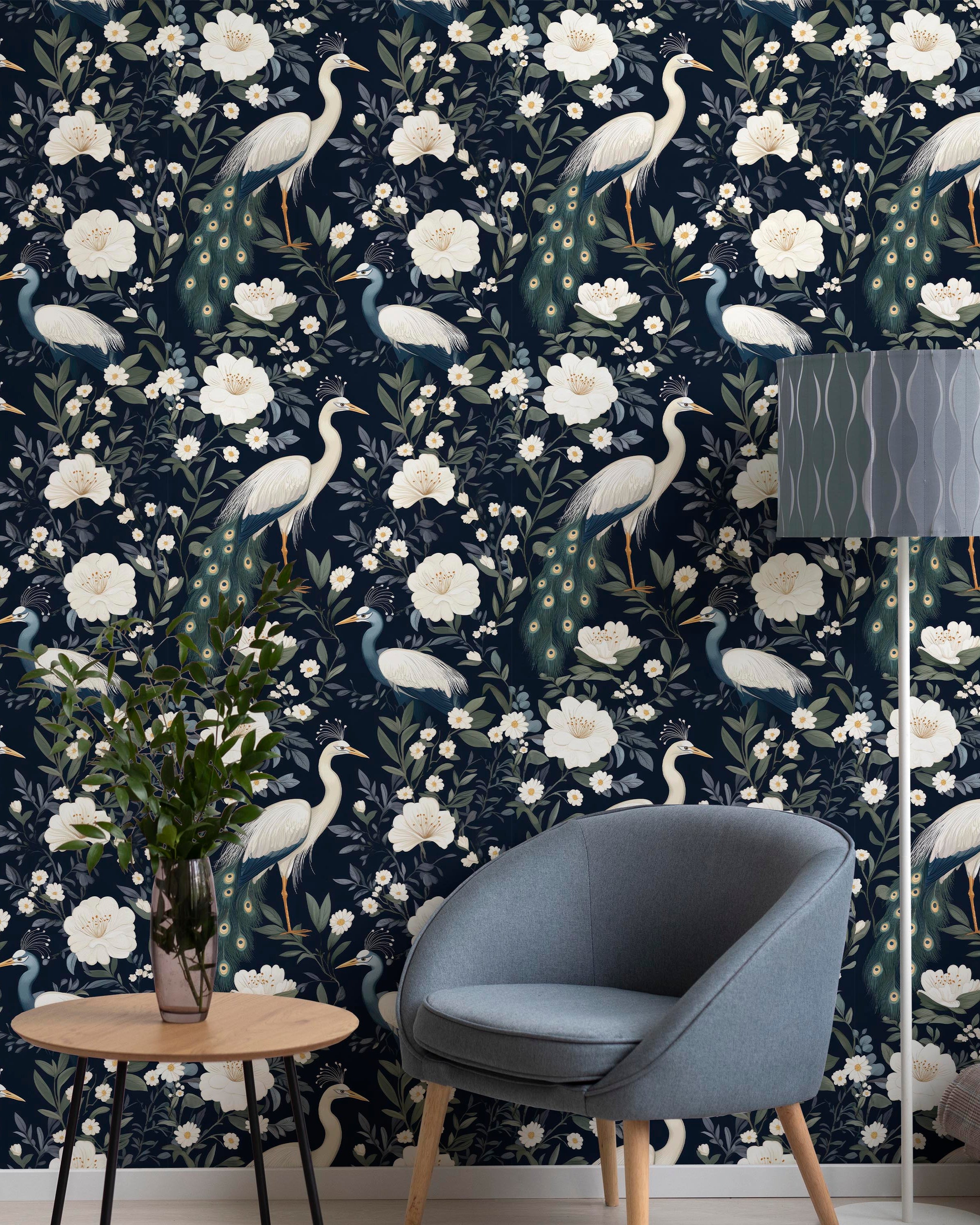 Elegant Birds Peel and Stick Wallpaper, Removable Wallpaper, Traditional Wallpaper | DeccoPrint