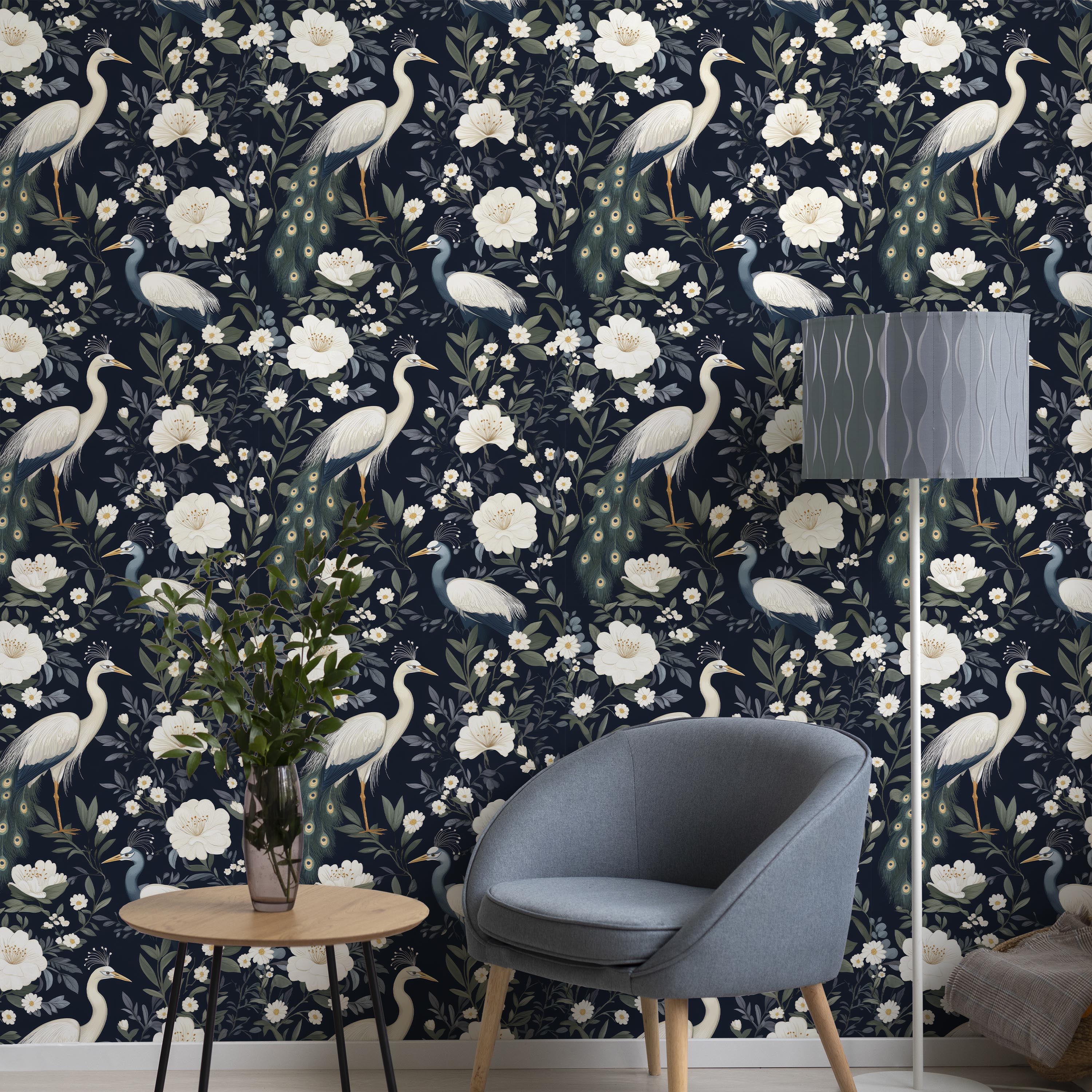 Elegant Birds Peel and Stick Wallpaper, Removable Wallpaper, Traditional Wallpaper | DeccoPrint