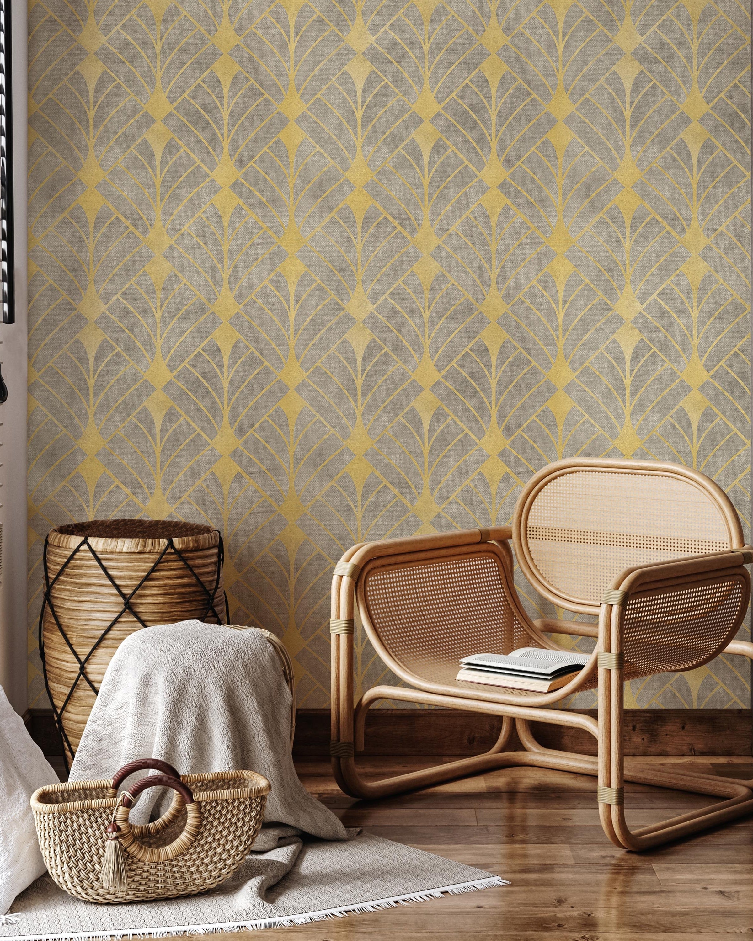 Luxe Deco Peel and Stick Wallpaper, Removable Wallpaper, Traditional Wallpaper - Gold | DeccoPrint
