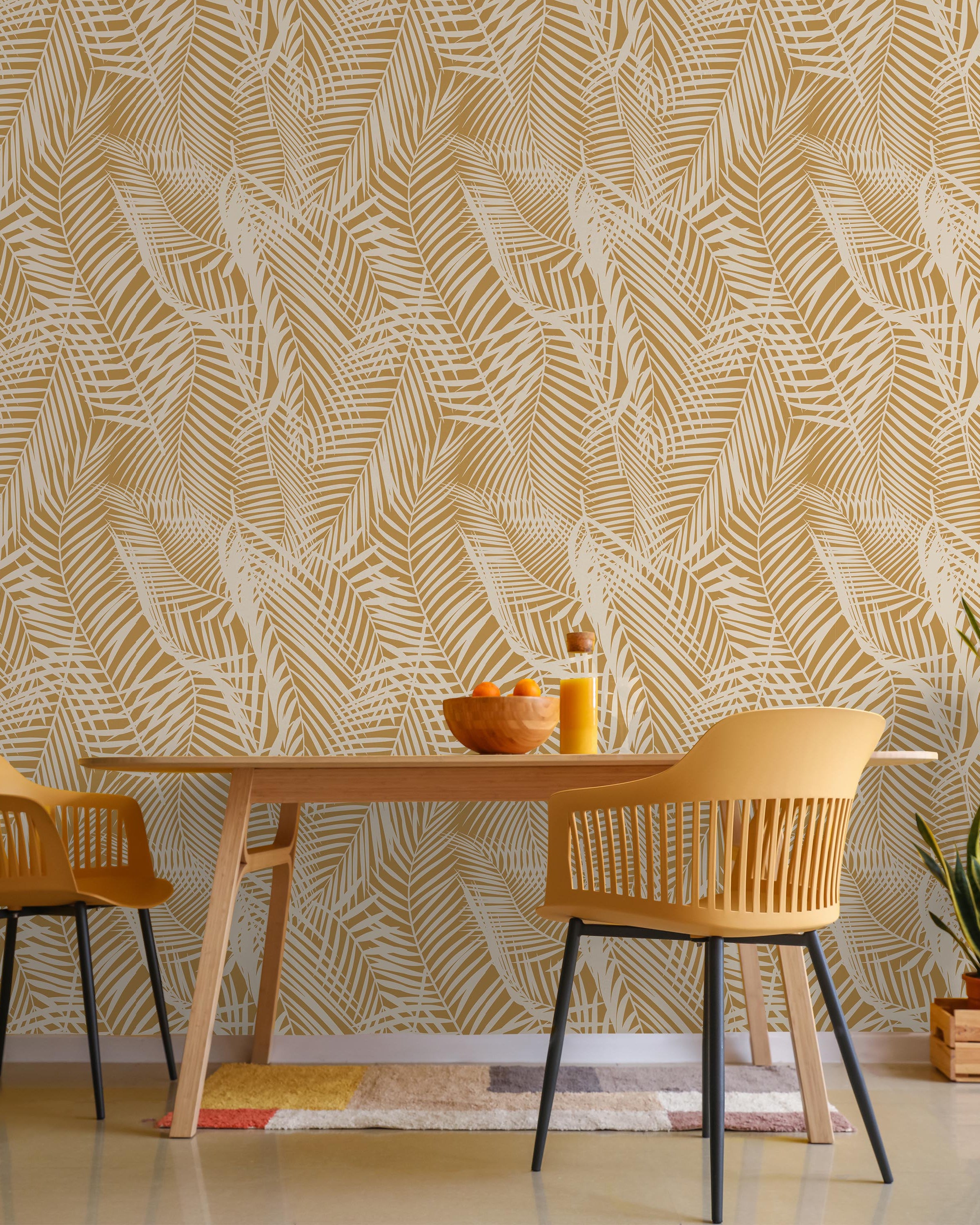 Palm Leaves Peel and Stick Wallpaper, Removable Wallpaper, Traditional Wallpaper - Yellow | DeccoPrint