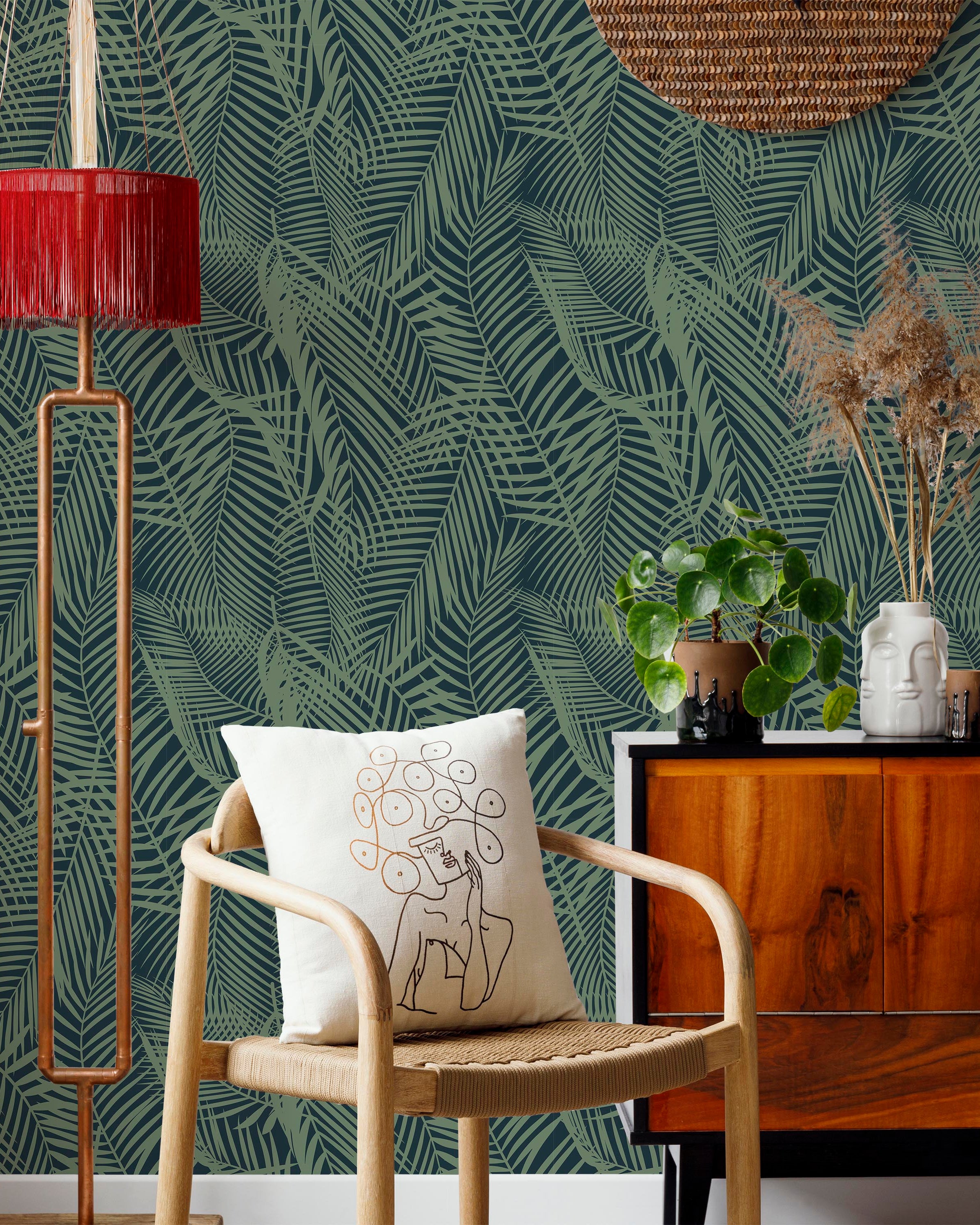 Palm Leaves Peel and Stick Wallpaper, Removable Wallpaper, Traditional Wallpaper - Green | DeccoPrint
