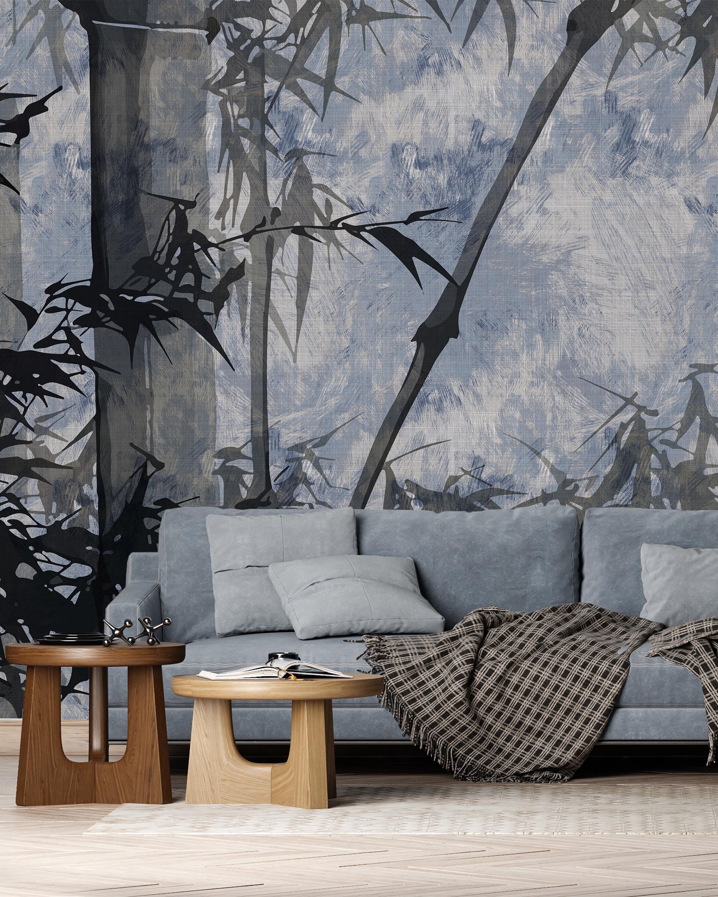 Bamboo Tree Mural Peel and Stick Wallpaper, Removable Wallpaper, Traditional Wallpaper - Blue | DeccoPrint
