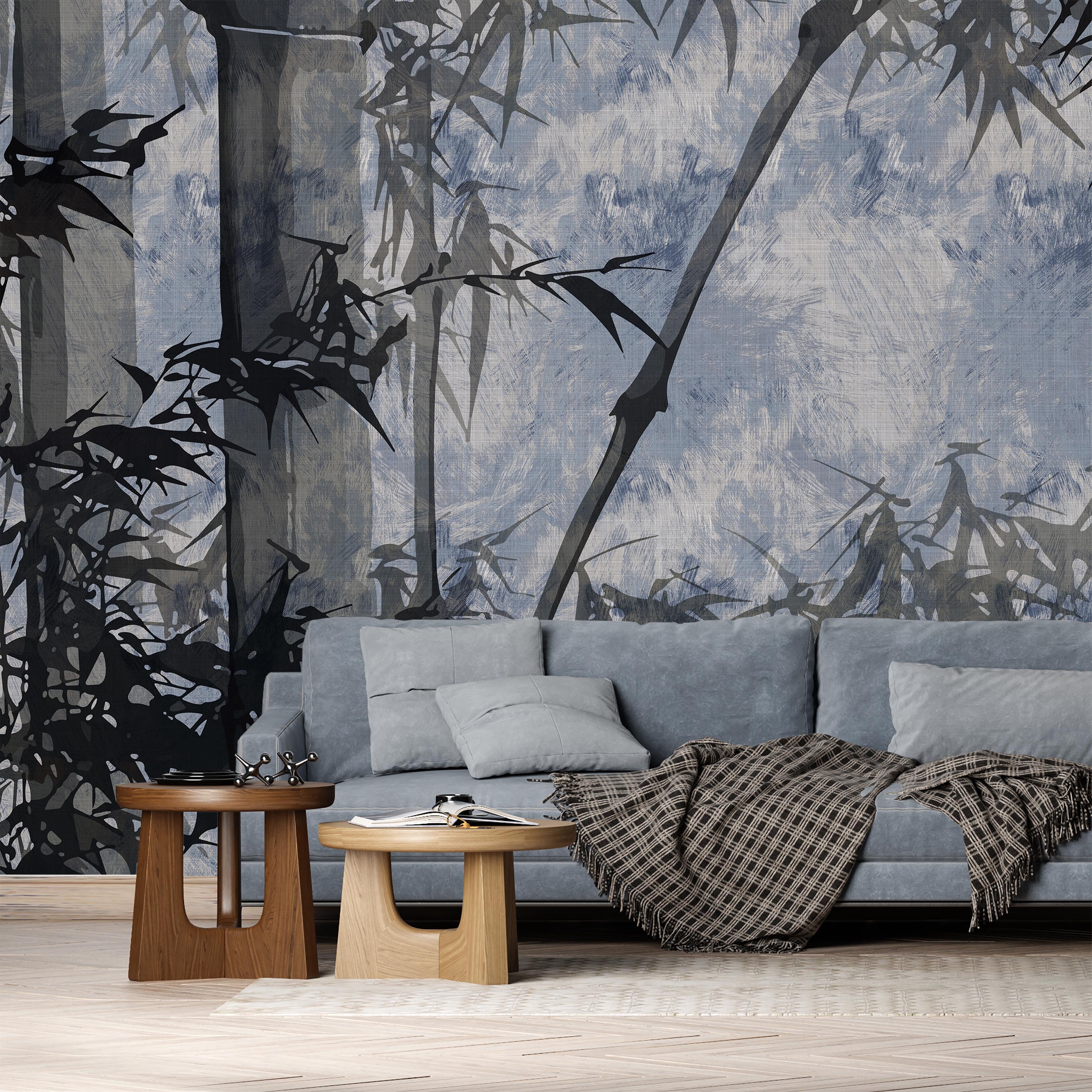 Bamboo Tree Mural Peel and Stick Wallpaper, Removable Wallpaper, Traditional Wallpaper - Blue | DeccoPrint