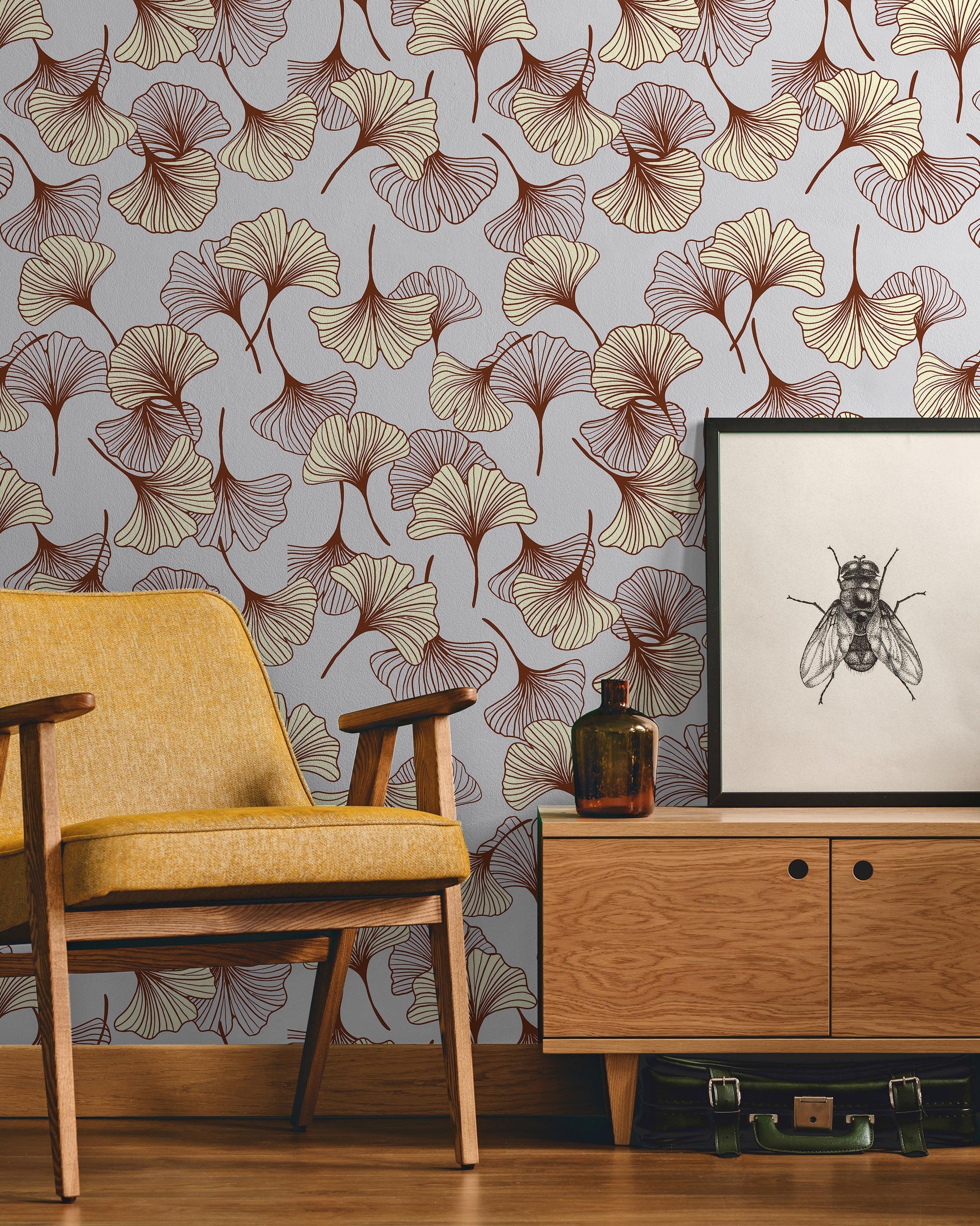 Ginkgo Garden Peel and Stick Wallpaper, Removable Wallpaper, Traditional Wallpaper - Yellow | DeccoPrint