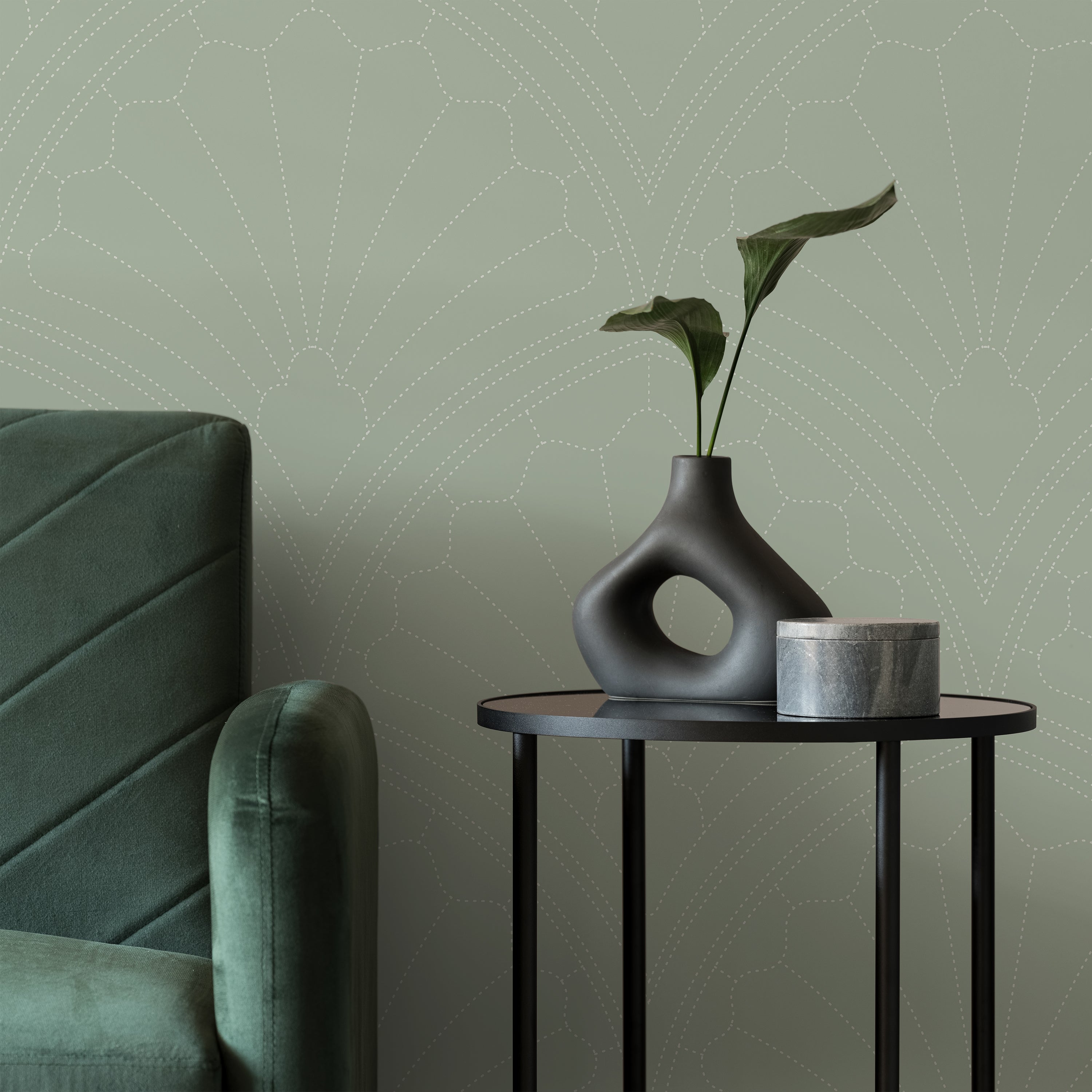 Monochrome Harmony Peel and Stick Wallpaper, Removable Wallpaper, Traditional Wallpaper - Green | DeccoPrint