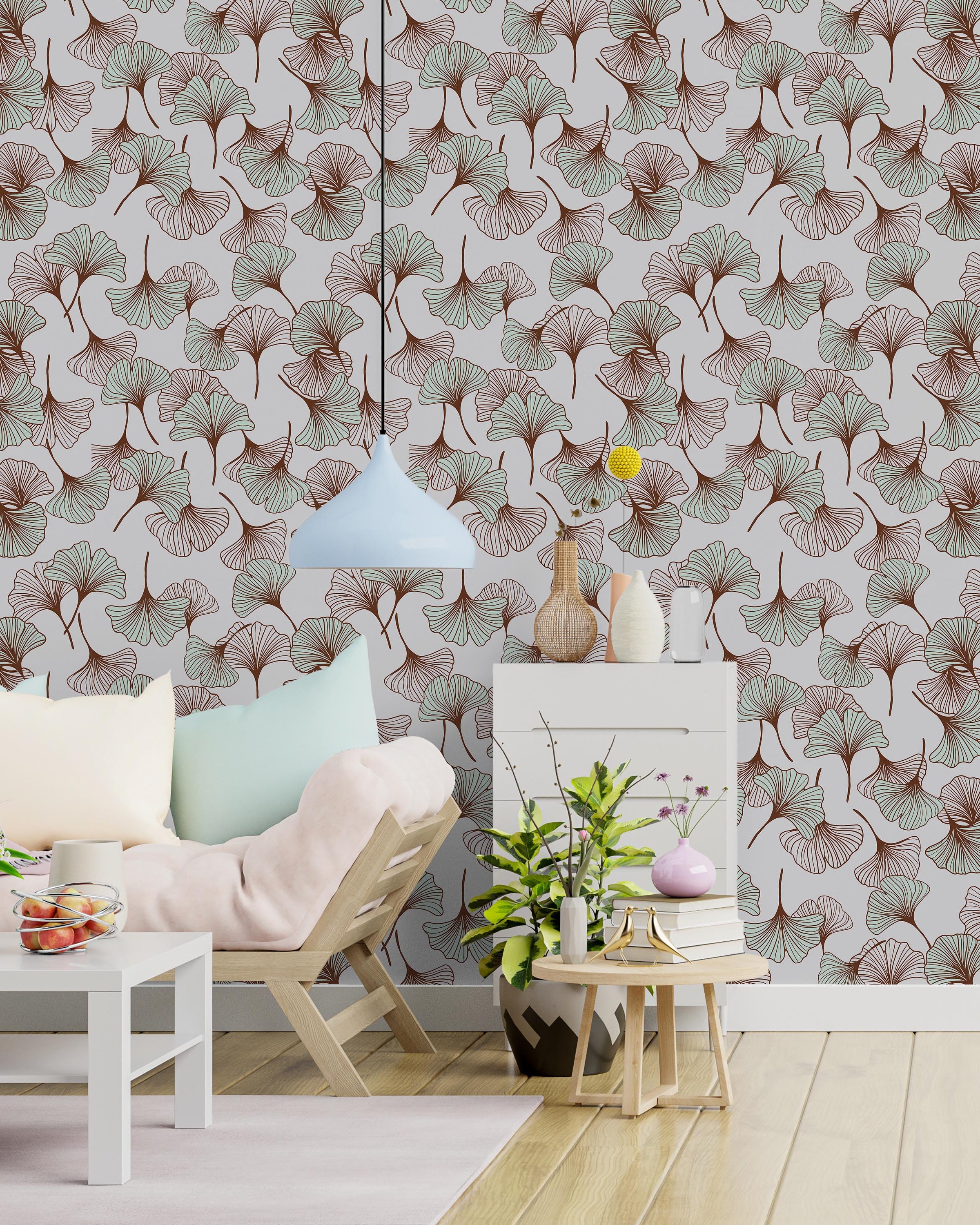 Ginkgo Garden Peel and Stick Wallpaper, Removable Wallpaper, Traditional Wallpaper - Green | DeccoPrint