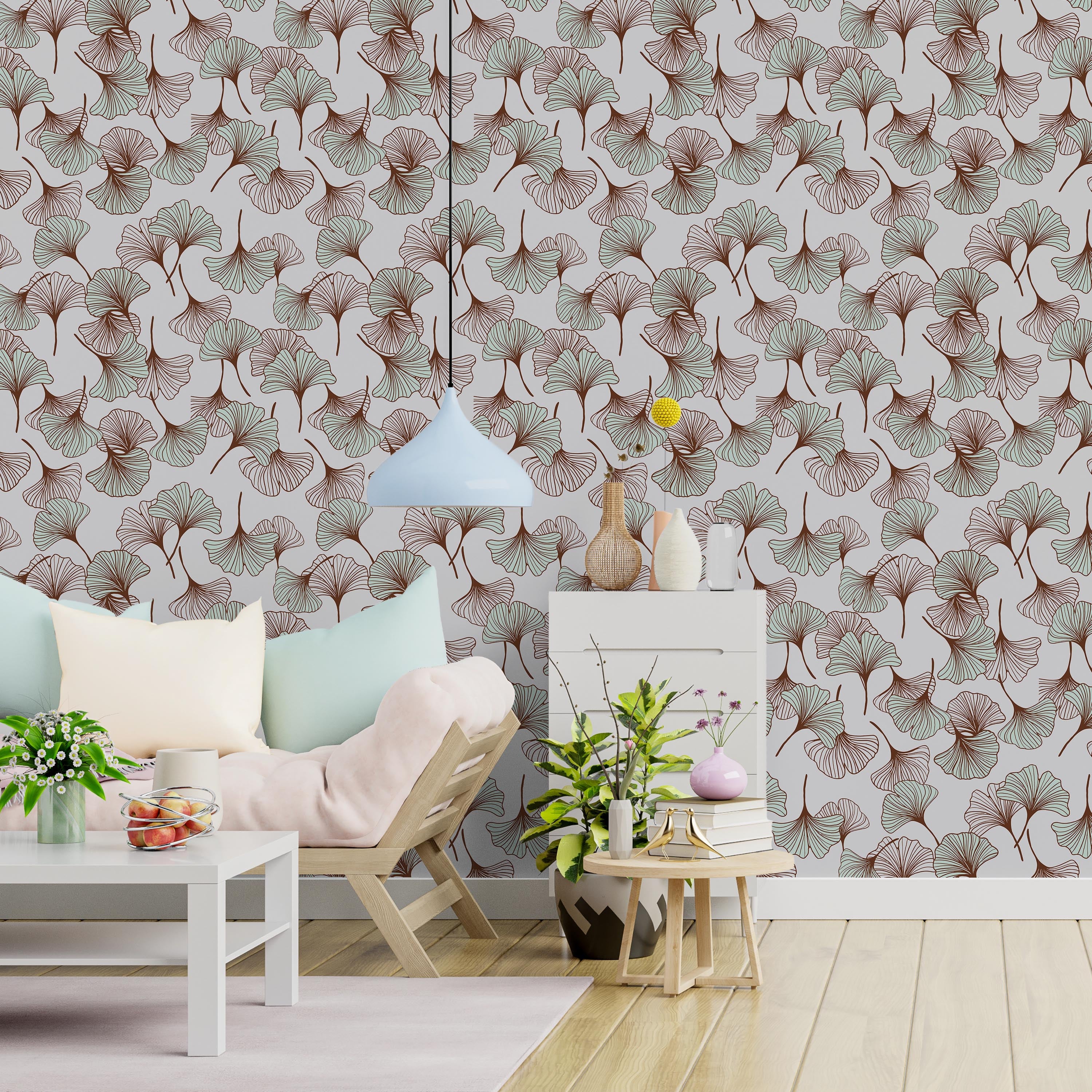 Ginkgo Garden Peel and Stick Wallpaper, Removable Wallpaper, Traditional Wallpaper - Green | DeccoPrint